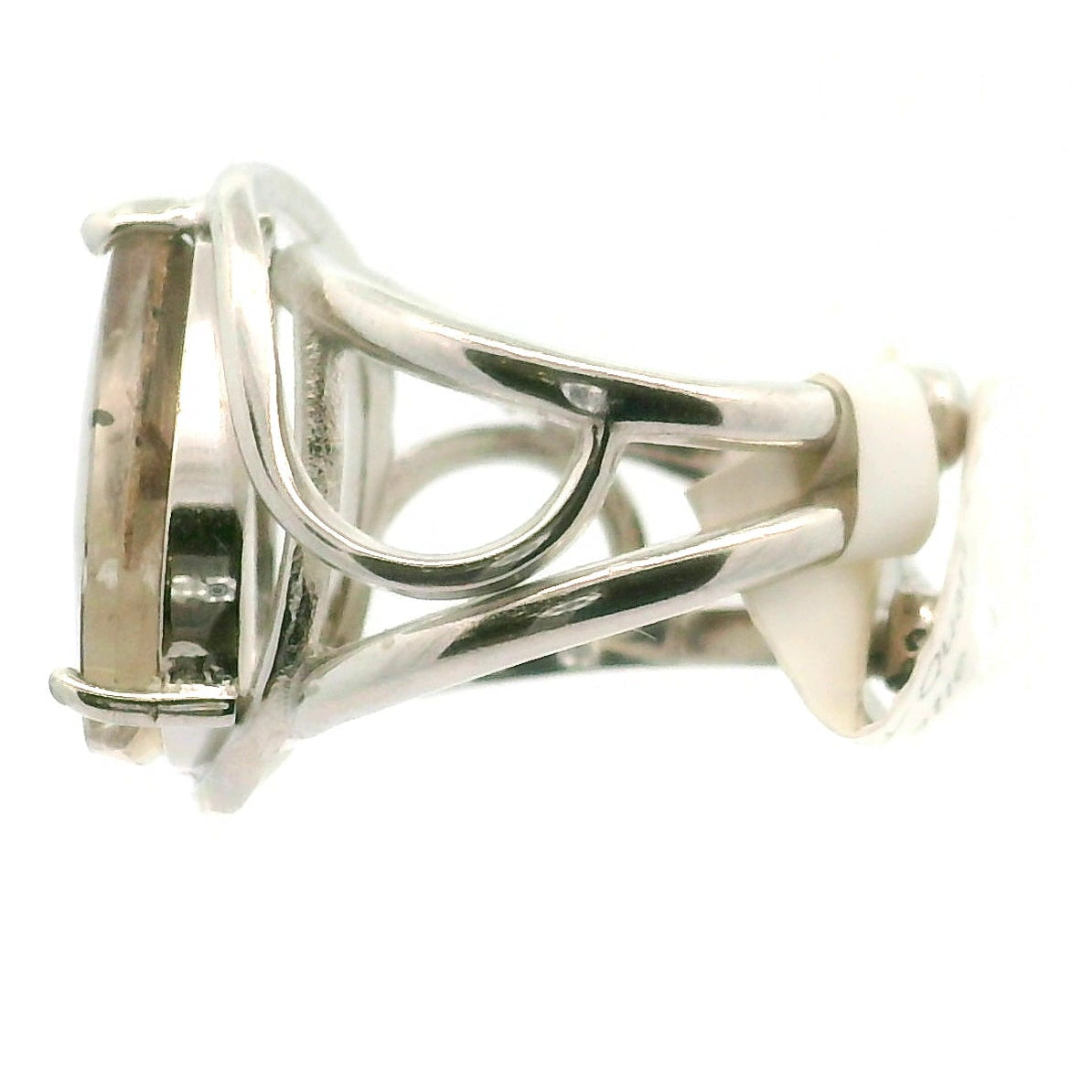 Smoky Quartz with Hematite Cuff Ring .925 Sterling Sliver for Grounding and Protection