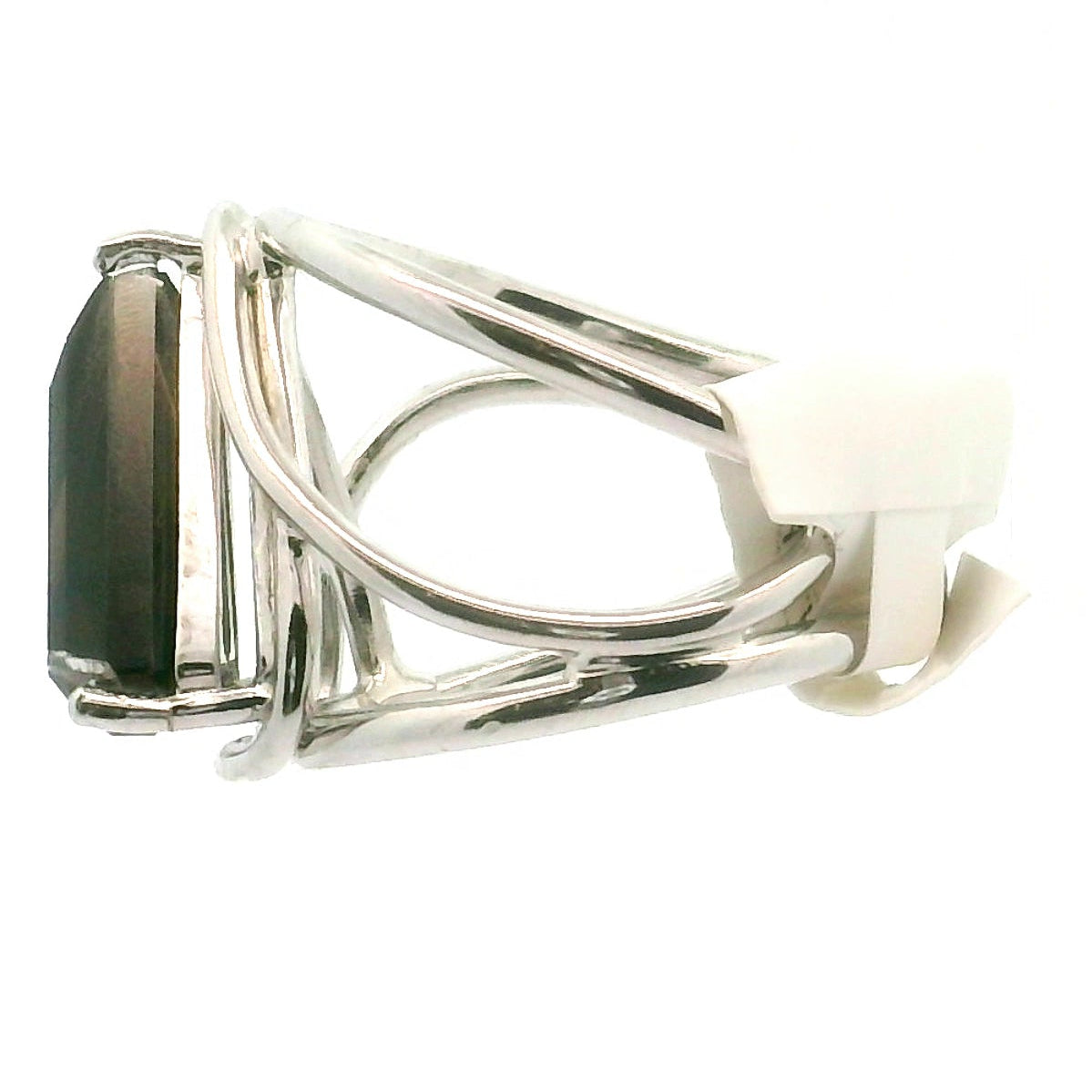 Smoky Quartz Buddha Finger Cuff Adjustable Ring .925 Silver for Energetic Cleansing, Manifestation and Protection