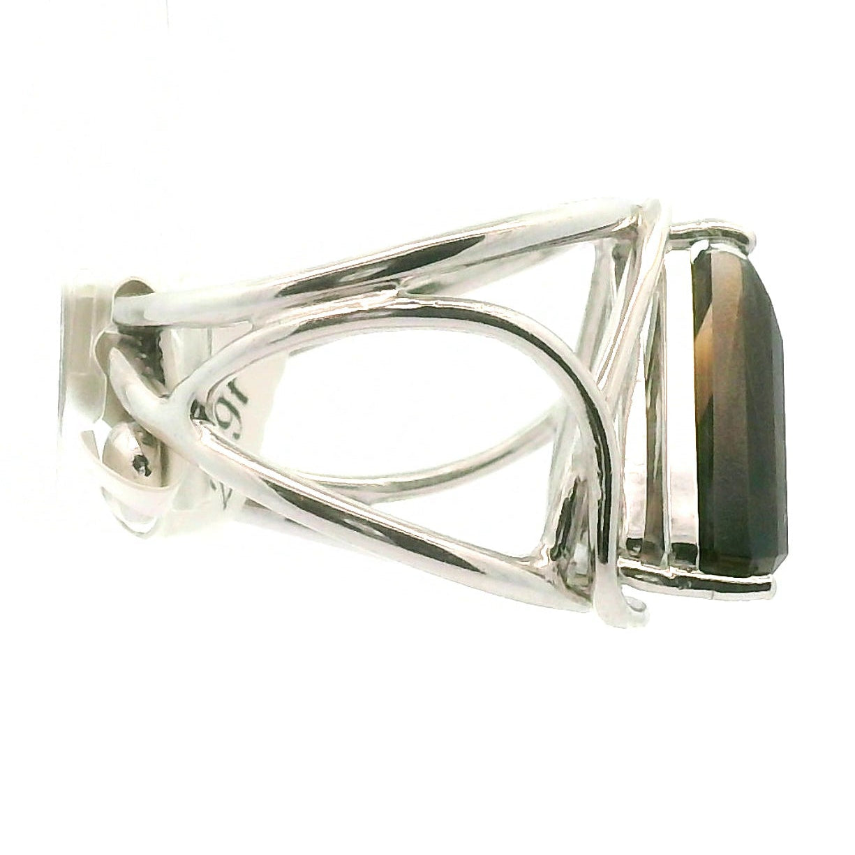 Smoky Quartz Buddha Finger Cuff Adjustable Ring .925 Silver for Energetic Cleansing, Manifestation and Protection