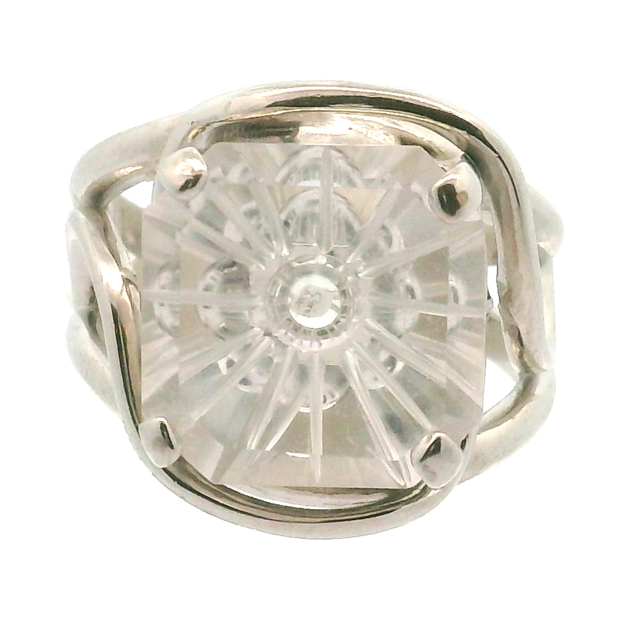 Clear Quartz Fantasy Cut Cuff Ring .925 Silver for Healing, Intention Setting and Manifesting your Desires