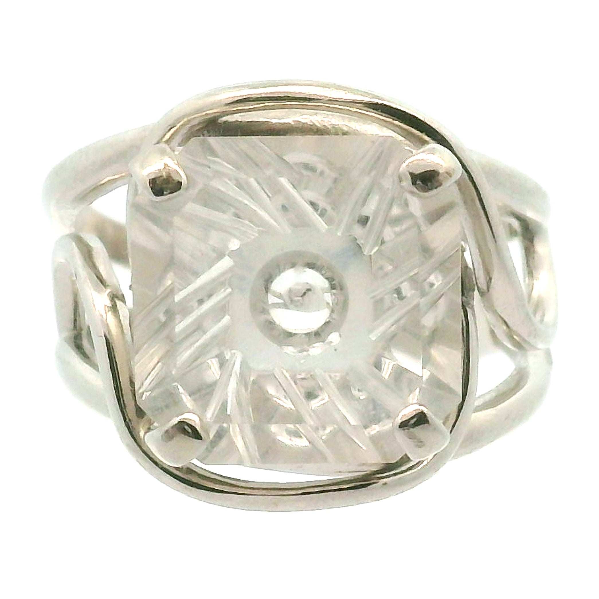 Clear Quartz Fantasy Cut Cuff Ring .925 Silver for Healing, Intention Setting and Manifesting your Desires