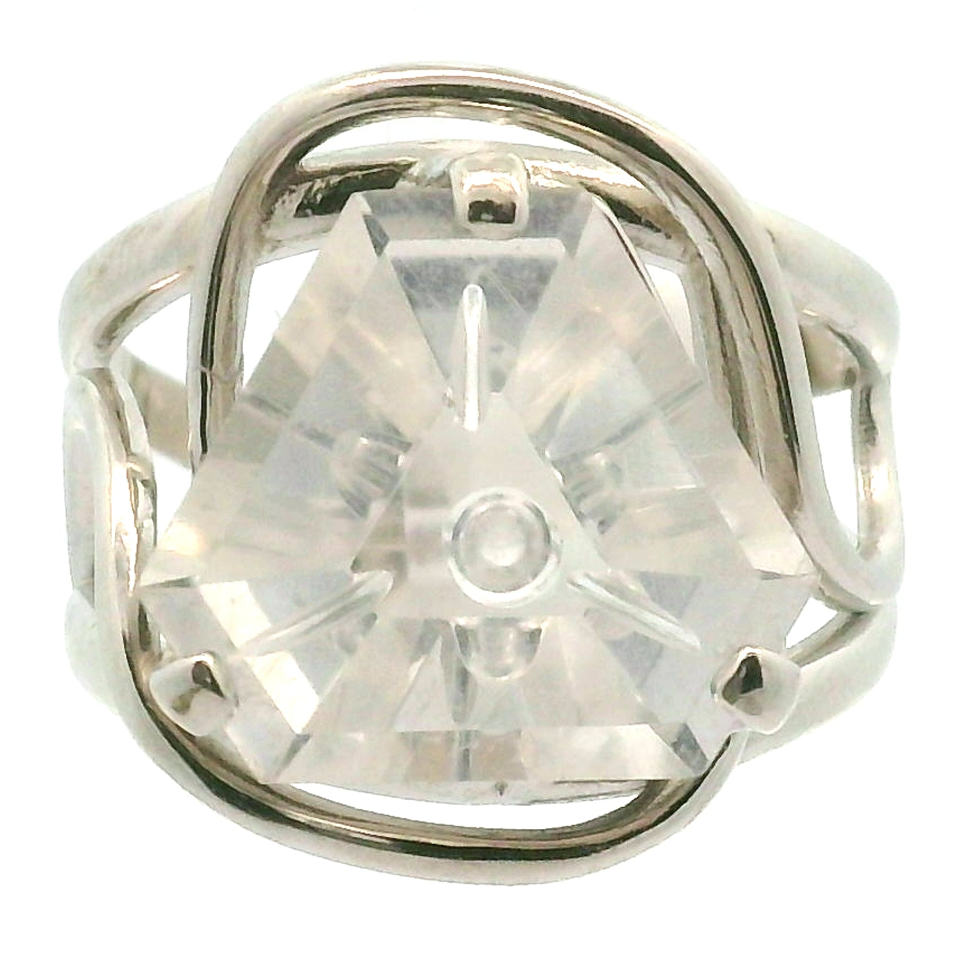 Clear Quartz Fantasy Cut Cuff Ring .925 Silver for Healing, Intention Setting and Manifesting your Desires