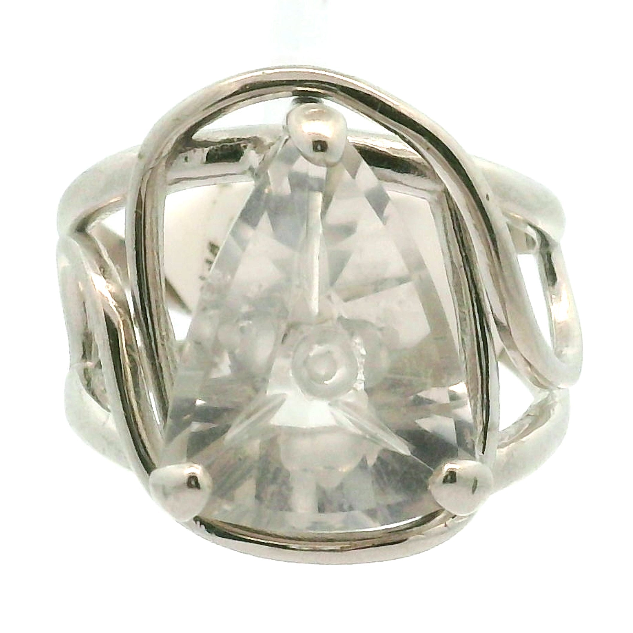 Clear Quartz Fantasy Cut Cuff Ring .925 Silver for Healing, Intention Setting and Manifesting your Desires