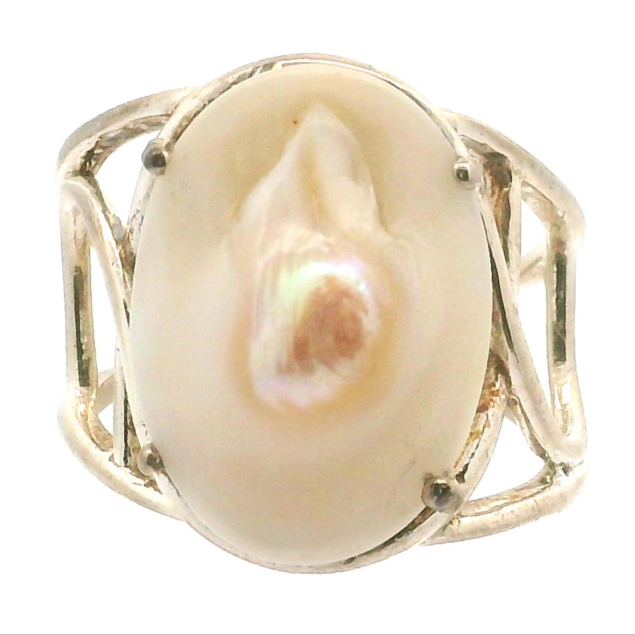 Pearl Cuff Ring .925 Silver for Honesty, Commitment & Faithfulness in Relationships