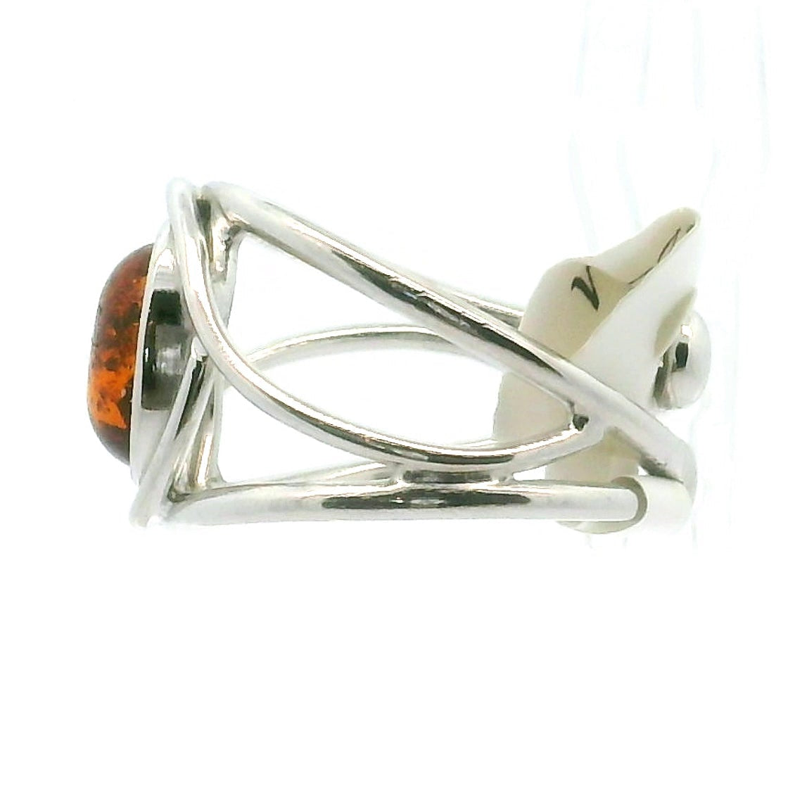 Baltic Amber Midi Cuff Ring .925 Silver for Manifesting Abundance, Optimism & Purification of Energy