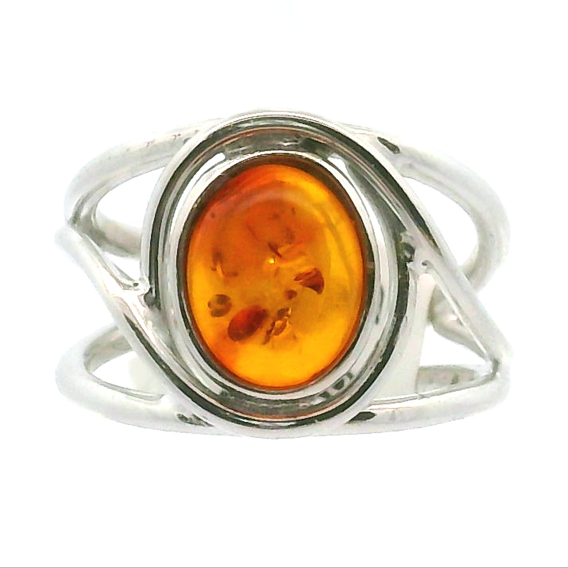 Baltic Amber Midi Cuff Ring .925 Silver for Manifesting Abundance, Optimism & Purification of Energy
