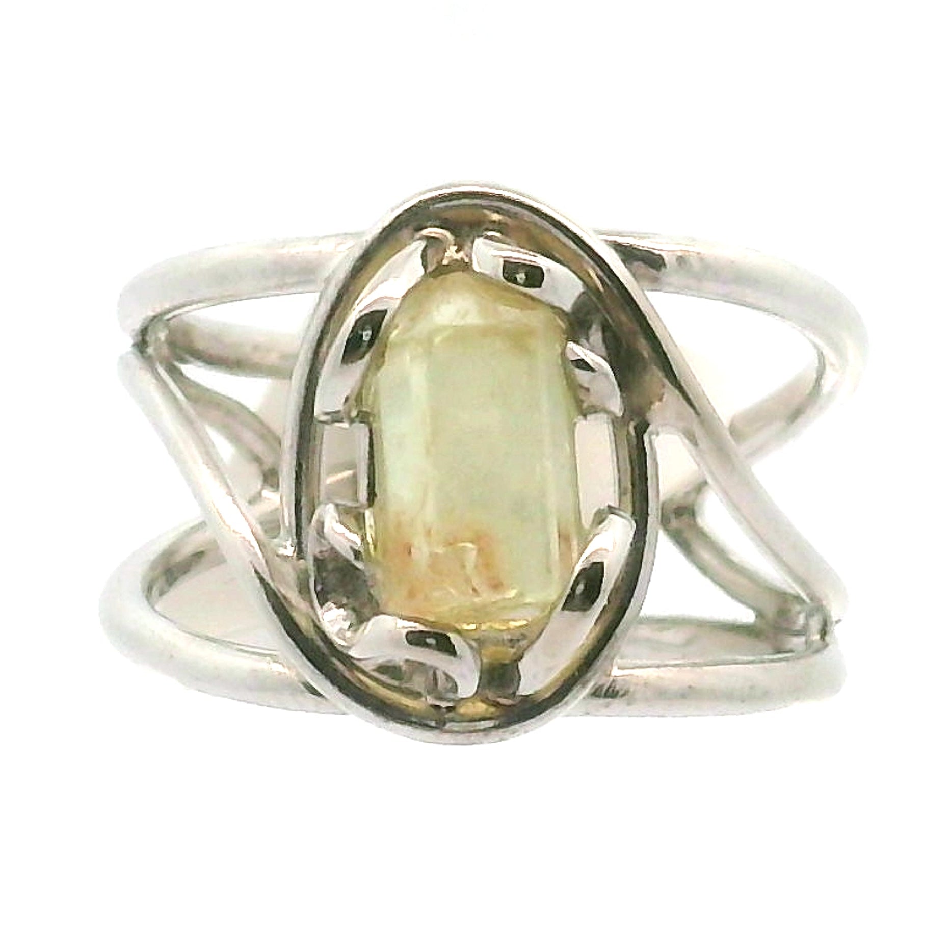 Golden Apatite Cuff Ring .925 Silver for Creation, Confidence and Manifestation