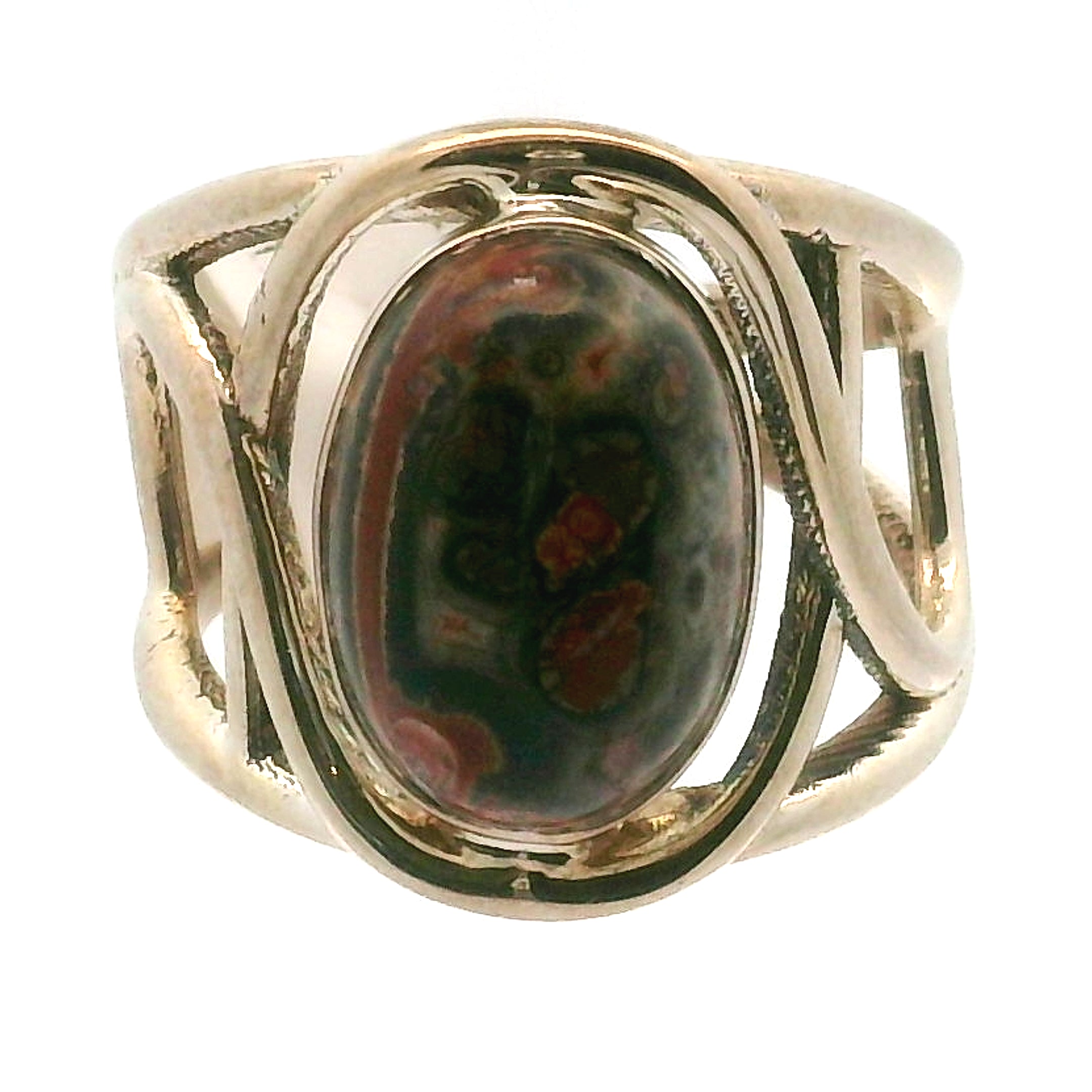 Leopardskin Jasper Cuff Ring .925 Silver for Grounding, Protection and Connection with Animal Guides