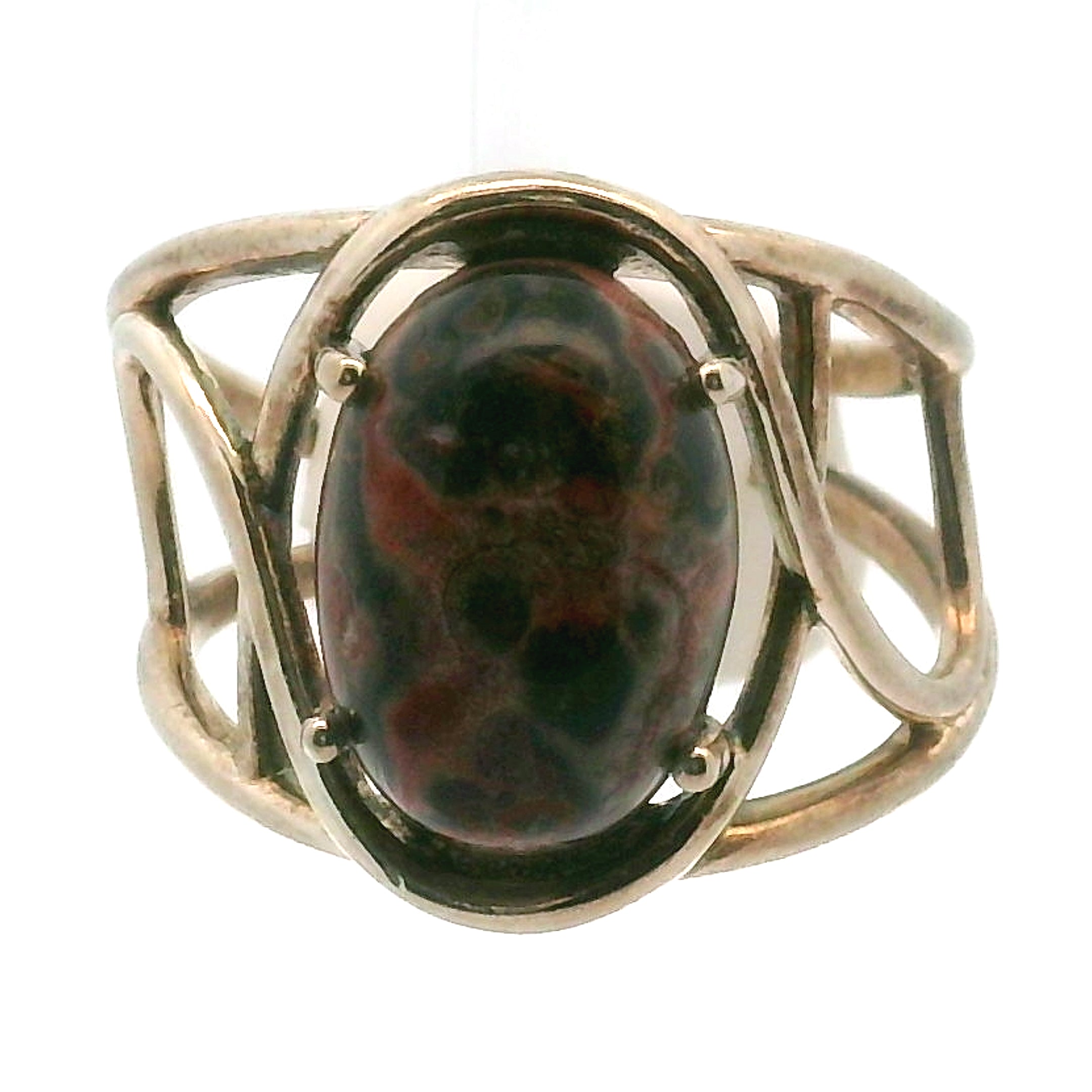 Leopardskin Jasper Cuff Ring .925 Silver for Grounding, Protection and Connection with Animal Guides