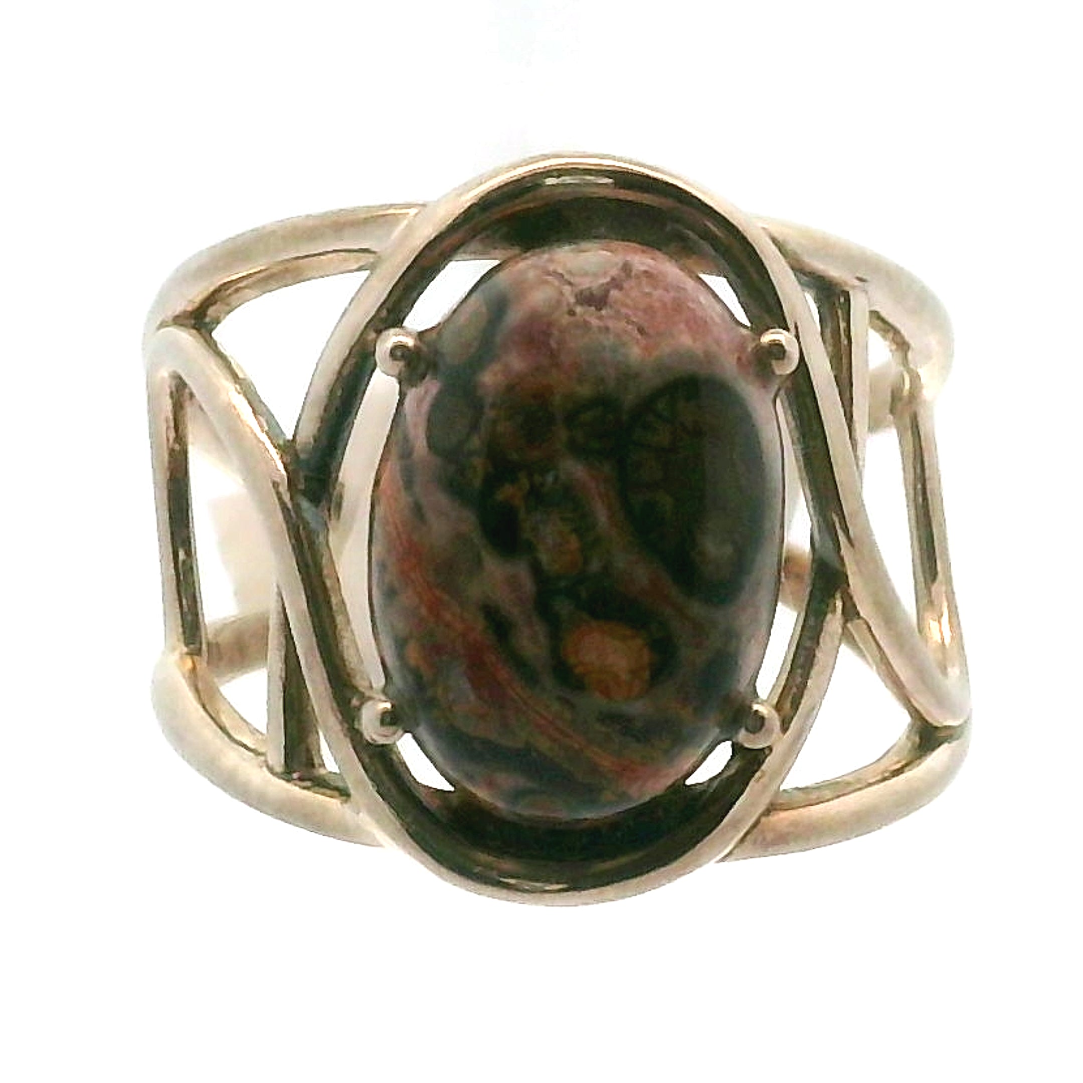 Leopardskin Jasper Cuff Ring .925 Silver for Grounding, Protection and Connection with Animal Guides