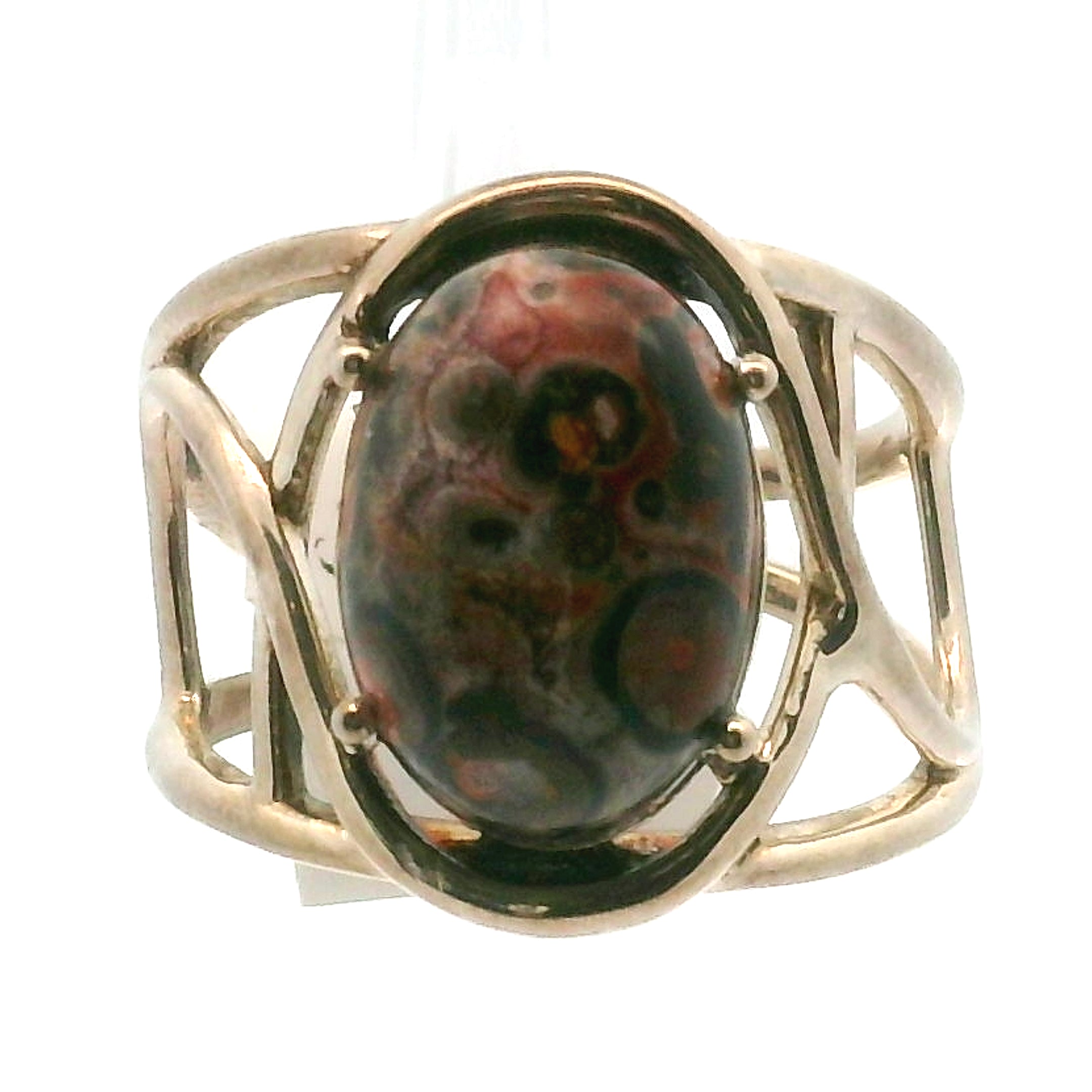 Leopardskin Jasper Cuff Ring .925 Silver for Grounding, Protection and Connection with Animal Guides