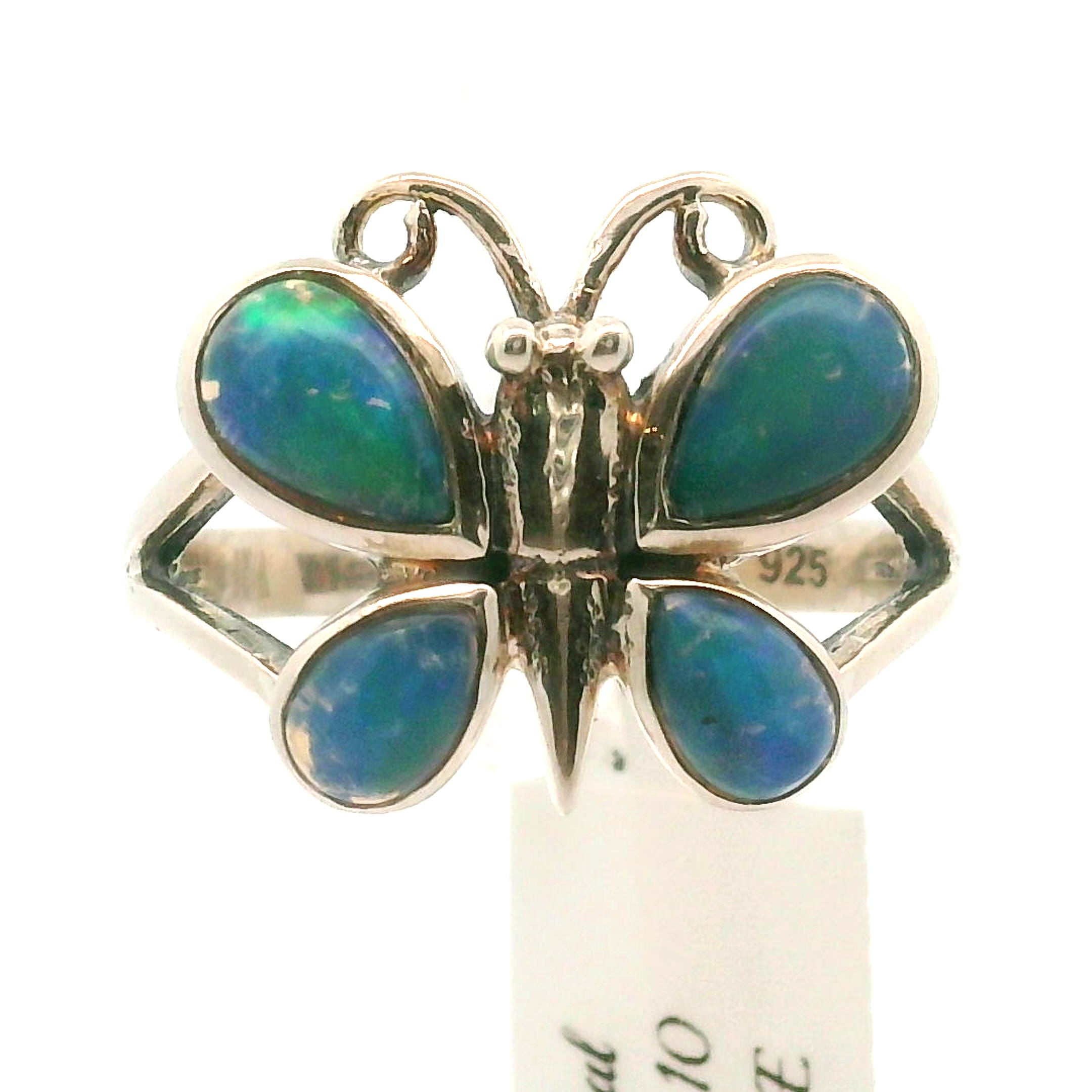 Blue Opal Butterfly Ring .925 Silver for Encouraging Surrender to the Divine Will