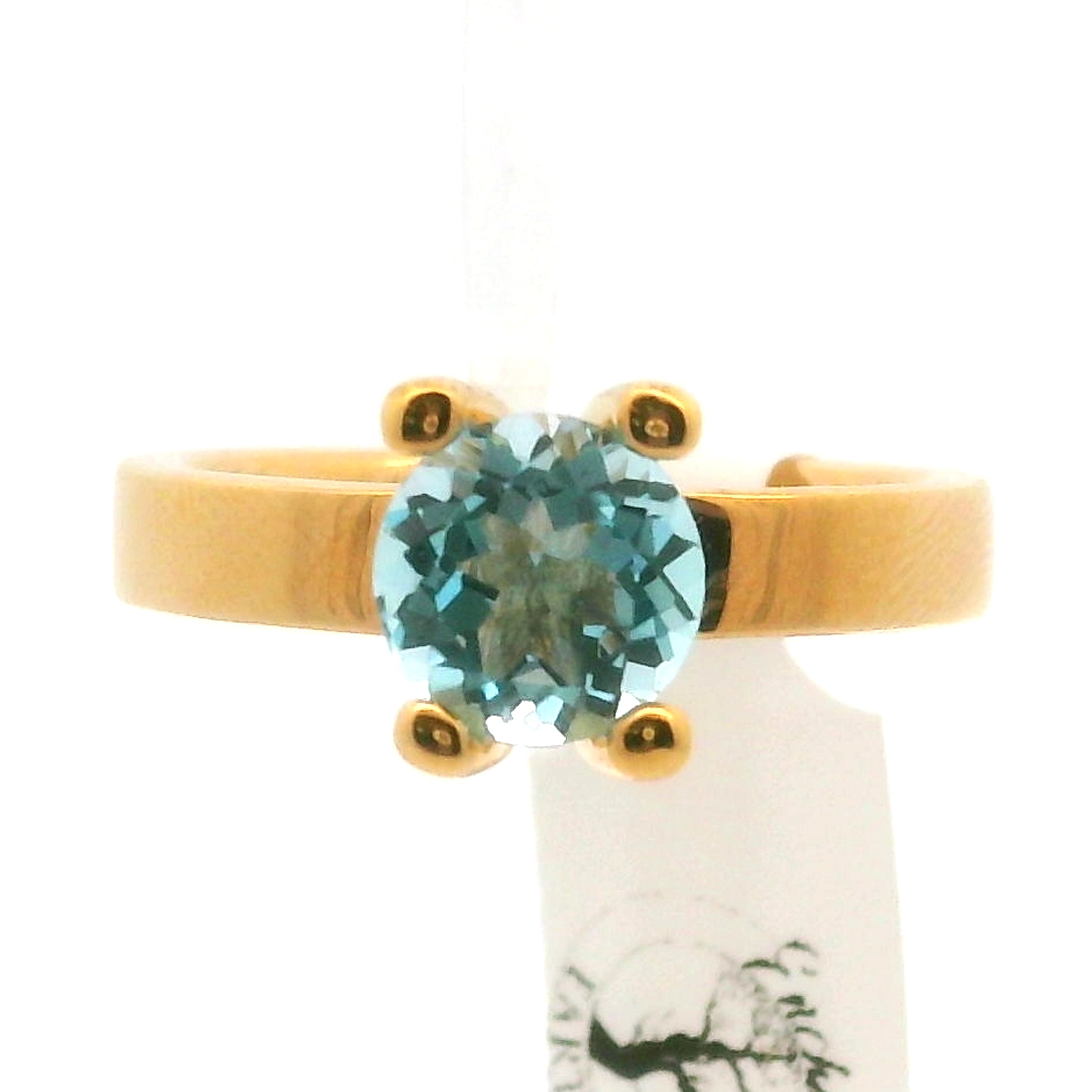 Blue Topaz Ring .925 Silver with Gold Plating for Higher Levels of Awareness, Peaceful Communication and Clarity