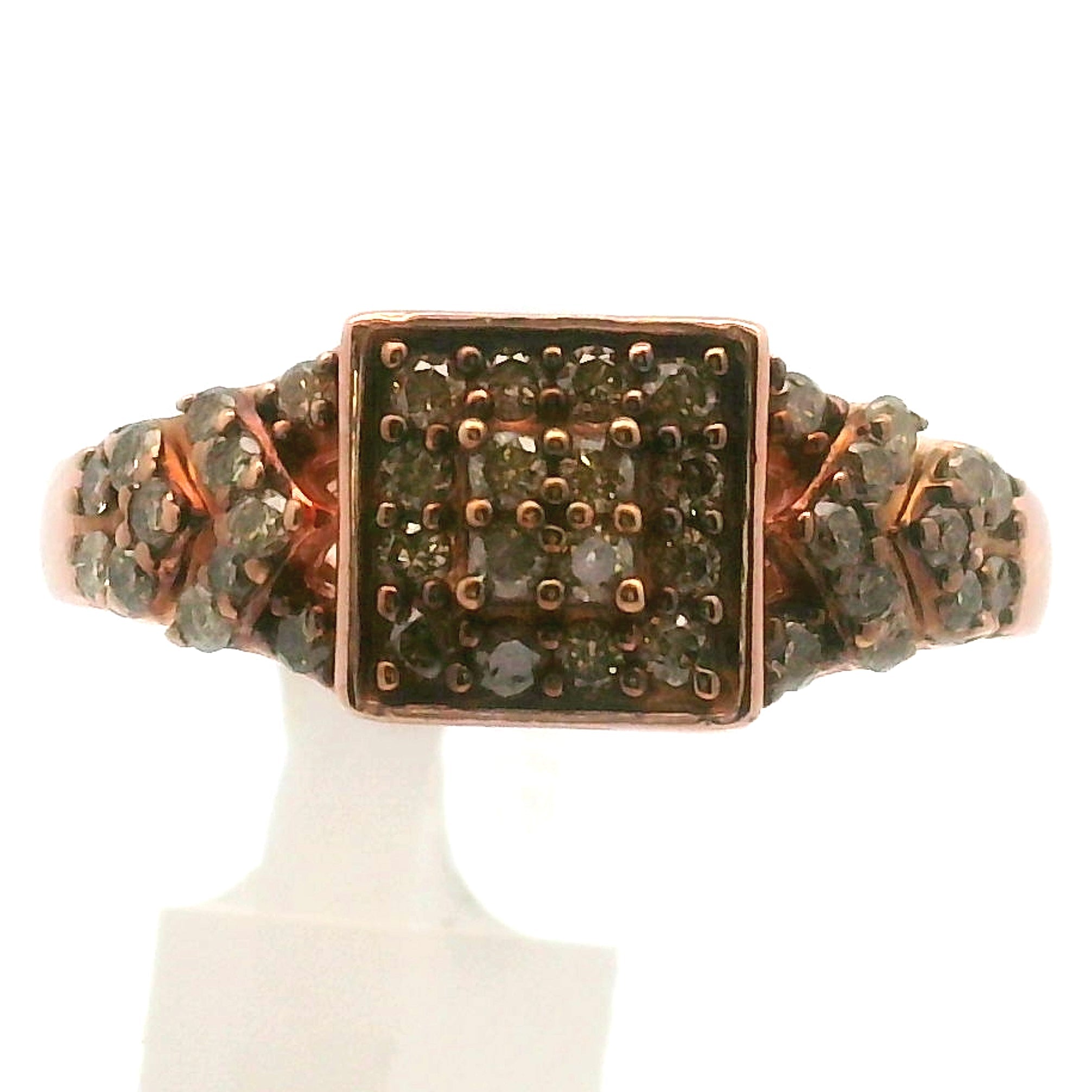 Diamond Square Cluster Ring .925 Silver with Rose Gold Plating for New Opportunities, Endurance and Beauty