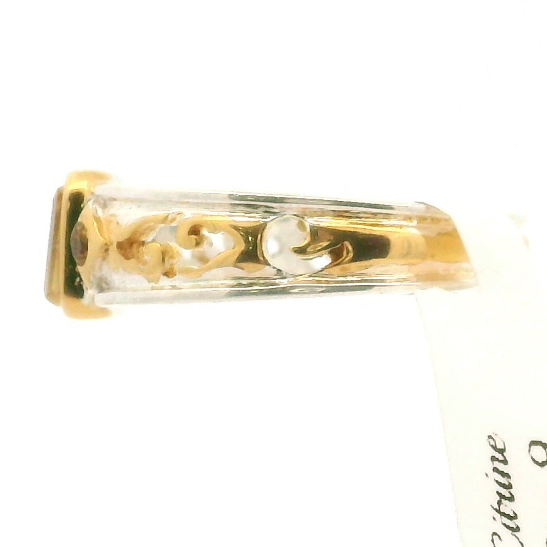 Citrine Band Ring .925 Silver with Gold Plating for Abundance, Good Luck and Positivity