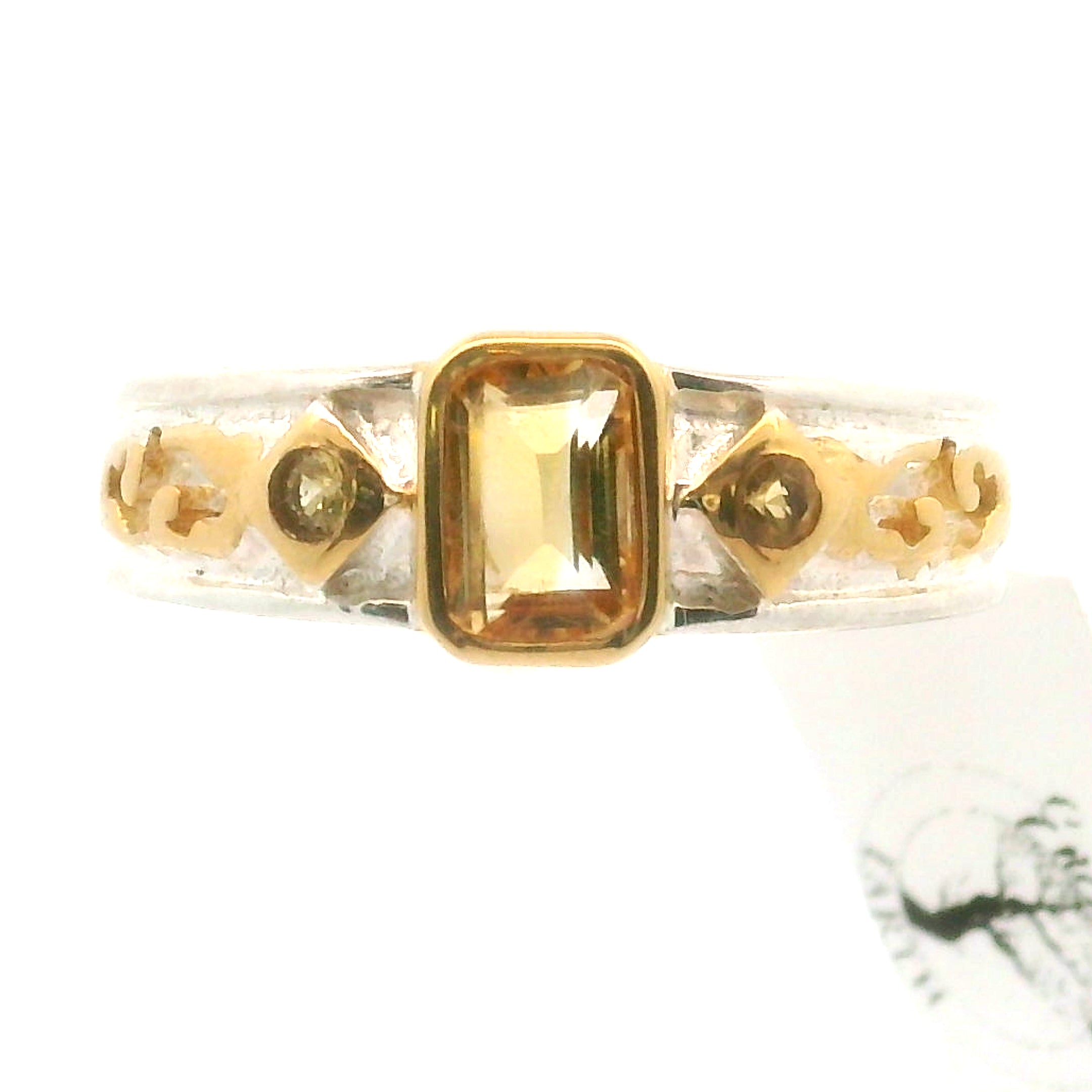 Citrine Band Ring .925 Silver with Gold Plating for Abundance, Good Luck and Positivity