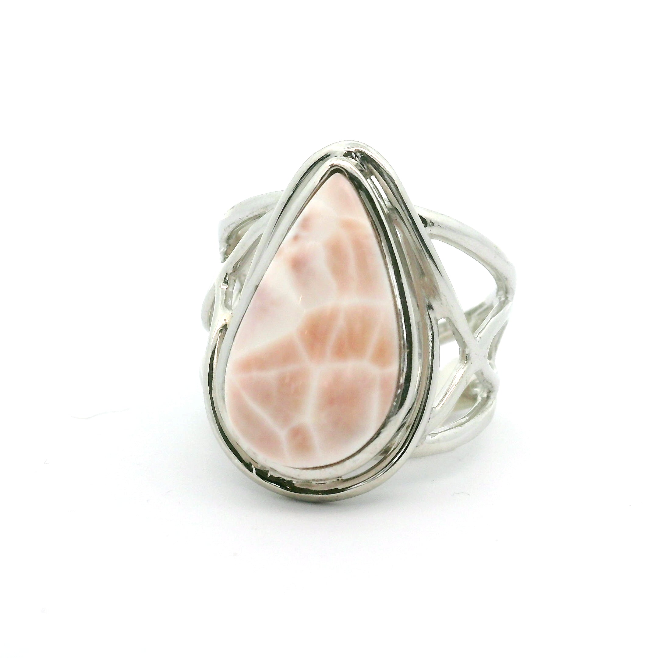 Pink Natrolite Infinity Cuff Ring .925 Silver for Astral Travel, Higher Consciousness and Protection