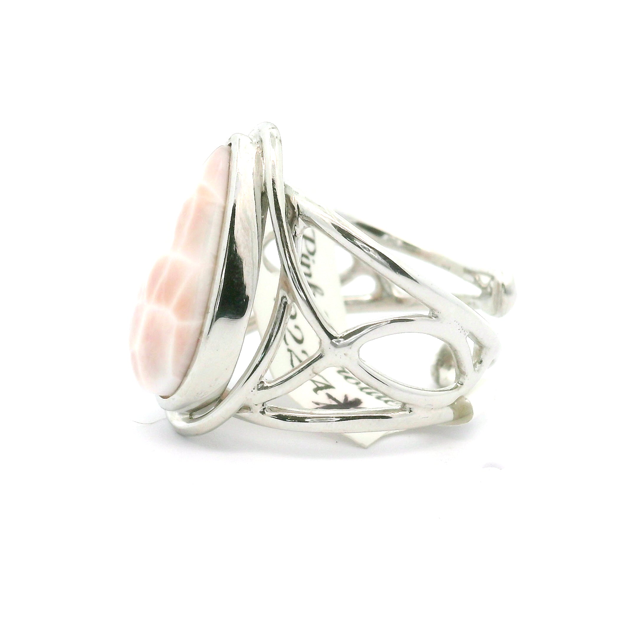 Pink Natrolite Infinity Cuff Ring .925 Silver for Astral Travel, Higher Consciousness and Protection
