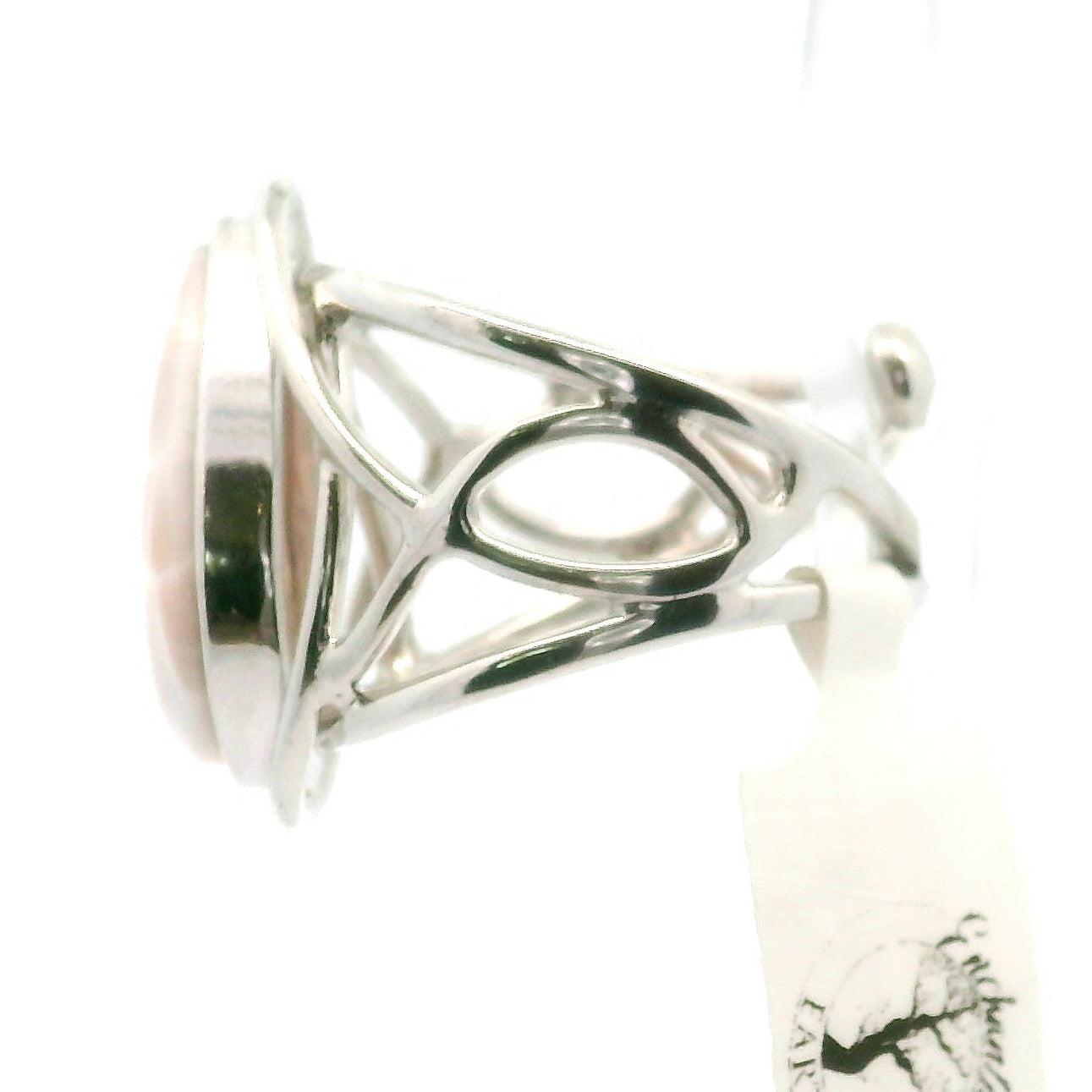 Pink Natrolite Infinity Cuff Ring .925 Silver for Astral Travel, Higher Consciousness and Protection