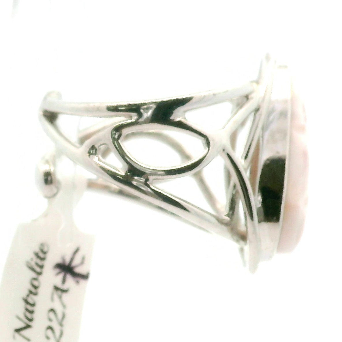 Pink Natrolite Infinity Cuff Ring .925 Silver for Astral Travel, Higher Consciousness and Protection