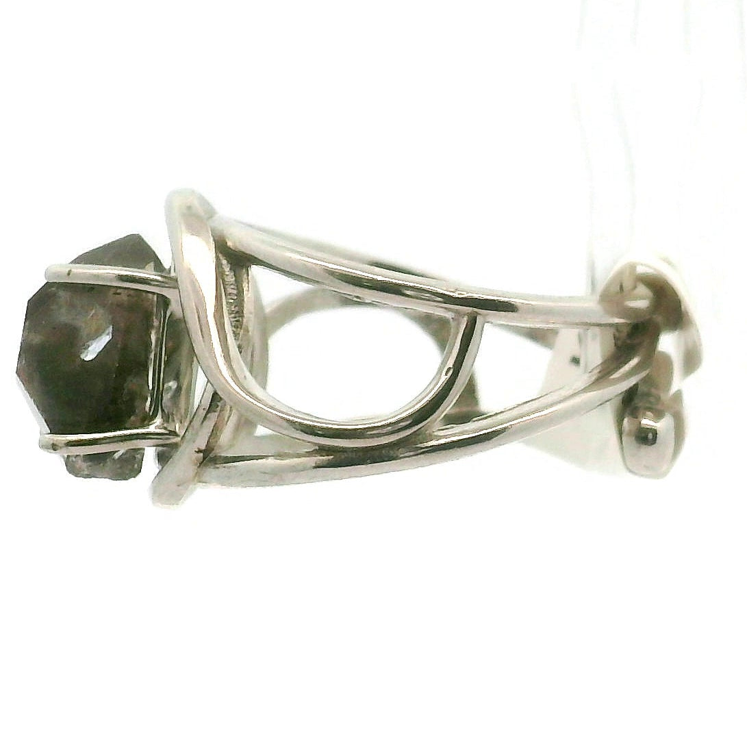 Smoky Herkimer Quartz Cuff Ring .925 Silver for Healing, Intention Setting and Manifesting your Desires