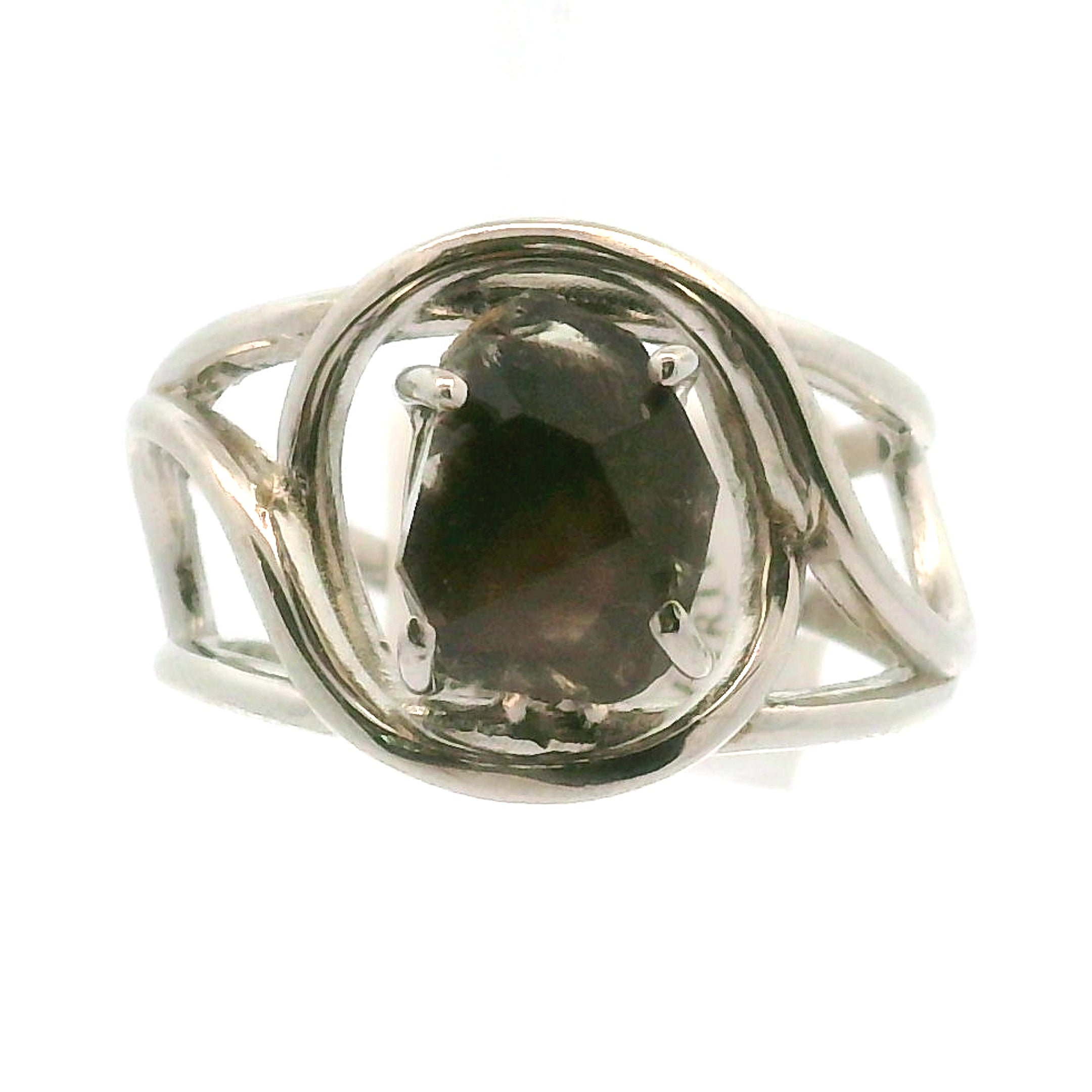 Smoky Herkimer Quartz Cuff Ring .925 Silver for Healing, Intention Setting and Manifesting your Desires