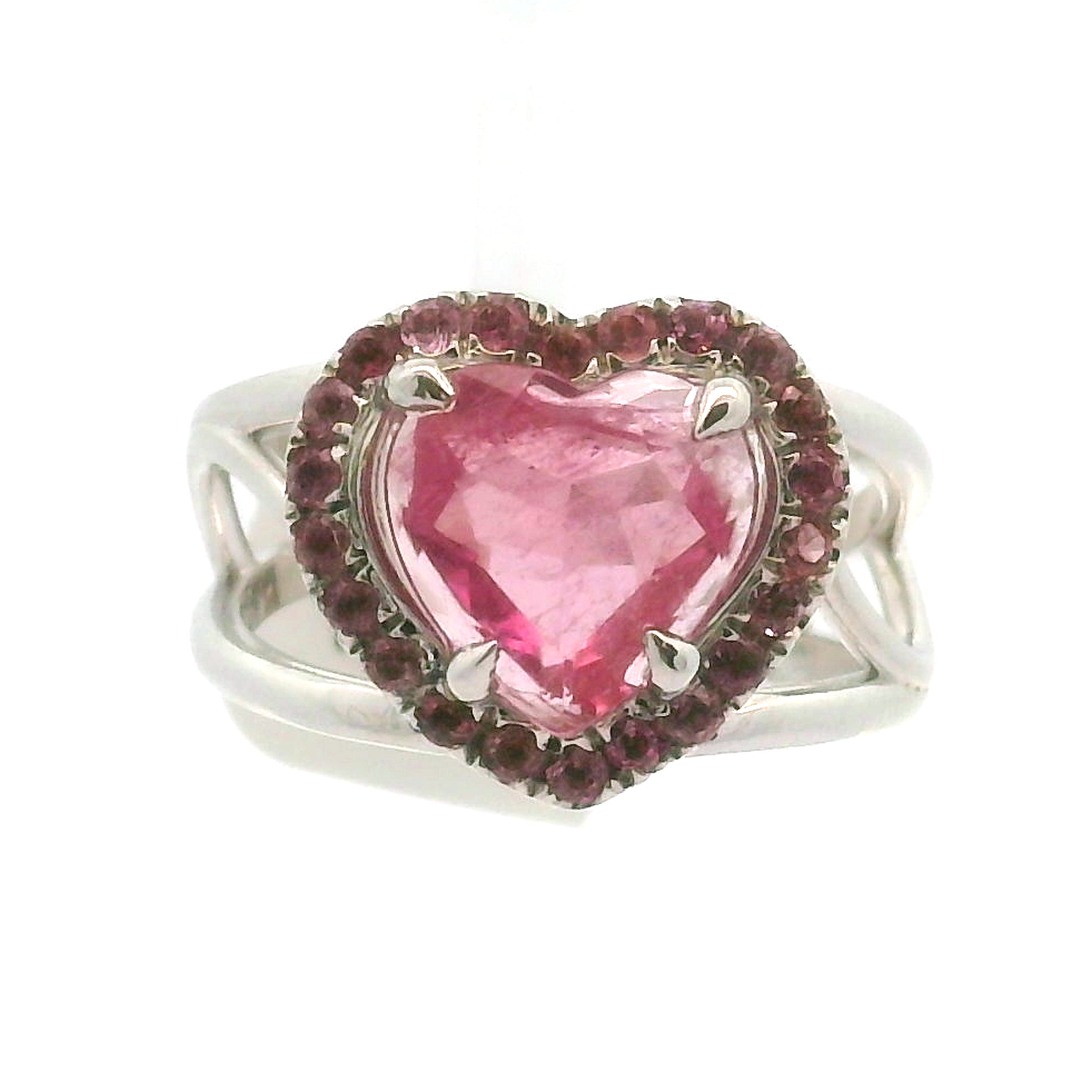 Pink Tourmaline Heart Pavé Ring .925 Silver for Passion for Life and Emotional Healing