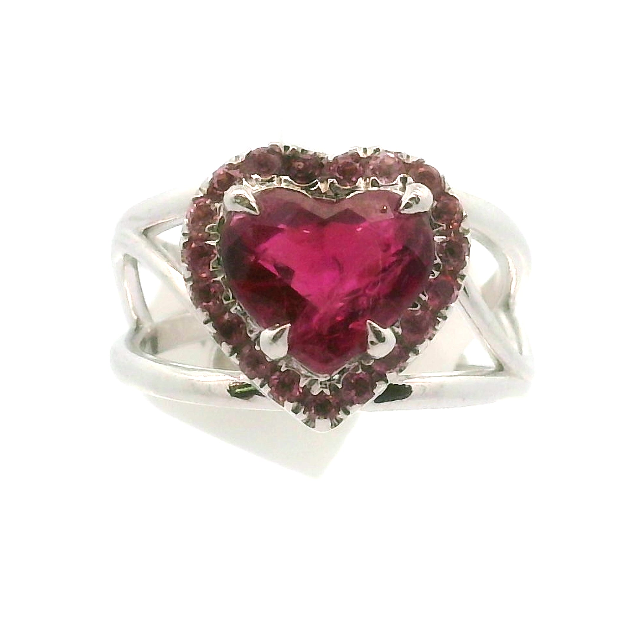 Pink Tourmaline Heart Pavé Ring .925 Silver for Passion for Life and Emotional Healing