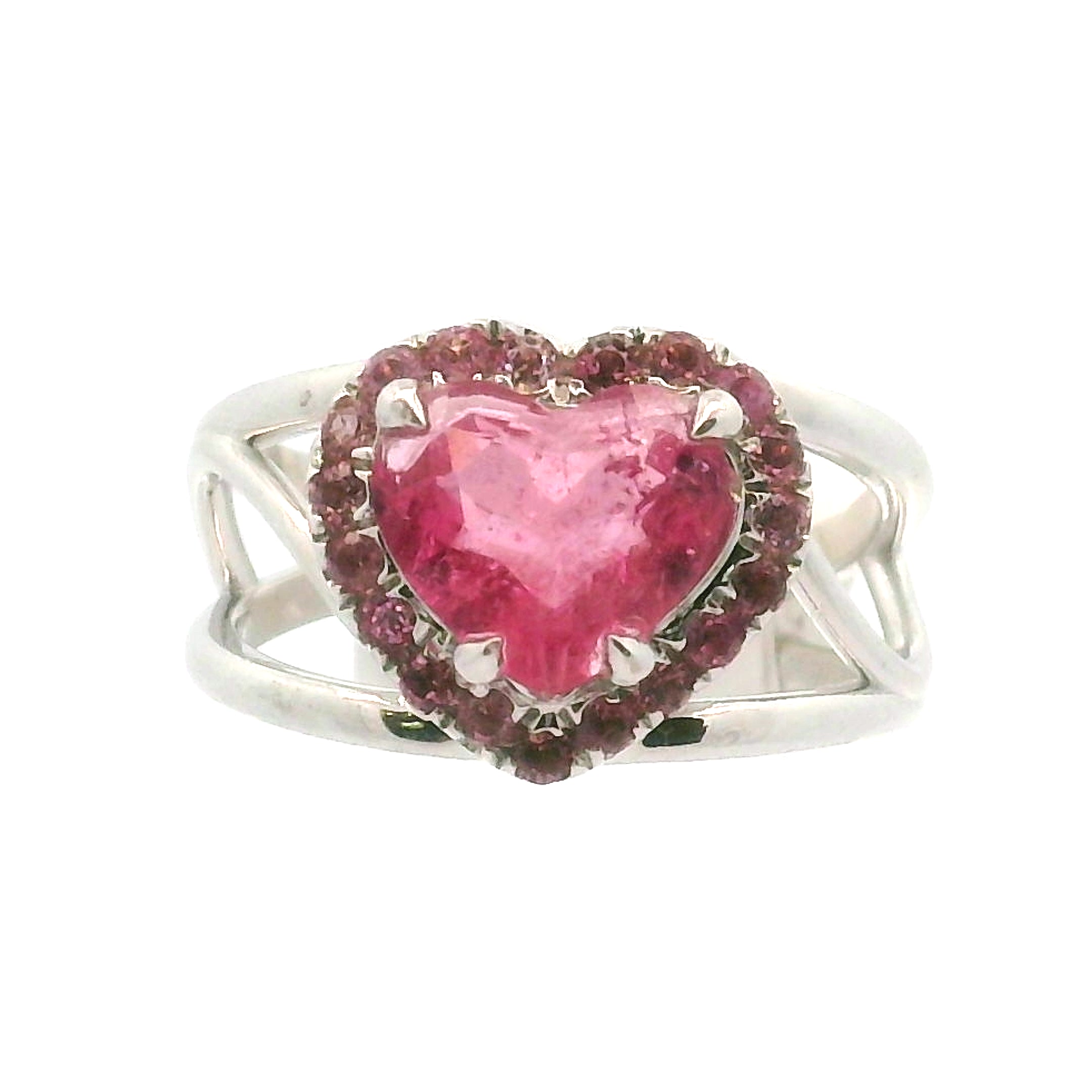Pink Tourmaline Heart Pavé Ring .925 Silver for Passion for Life and Emotional Healing