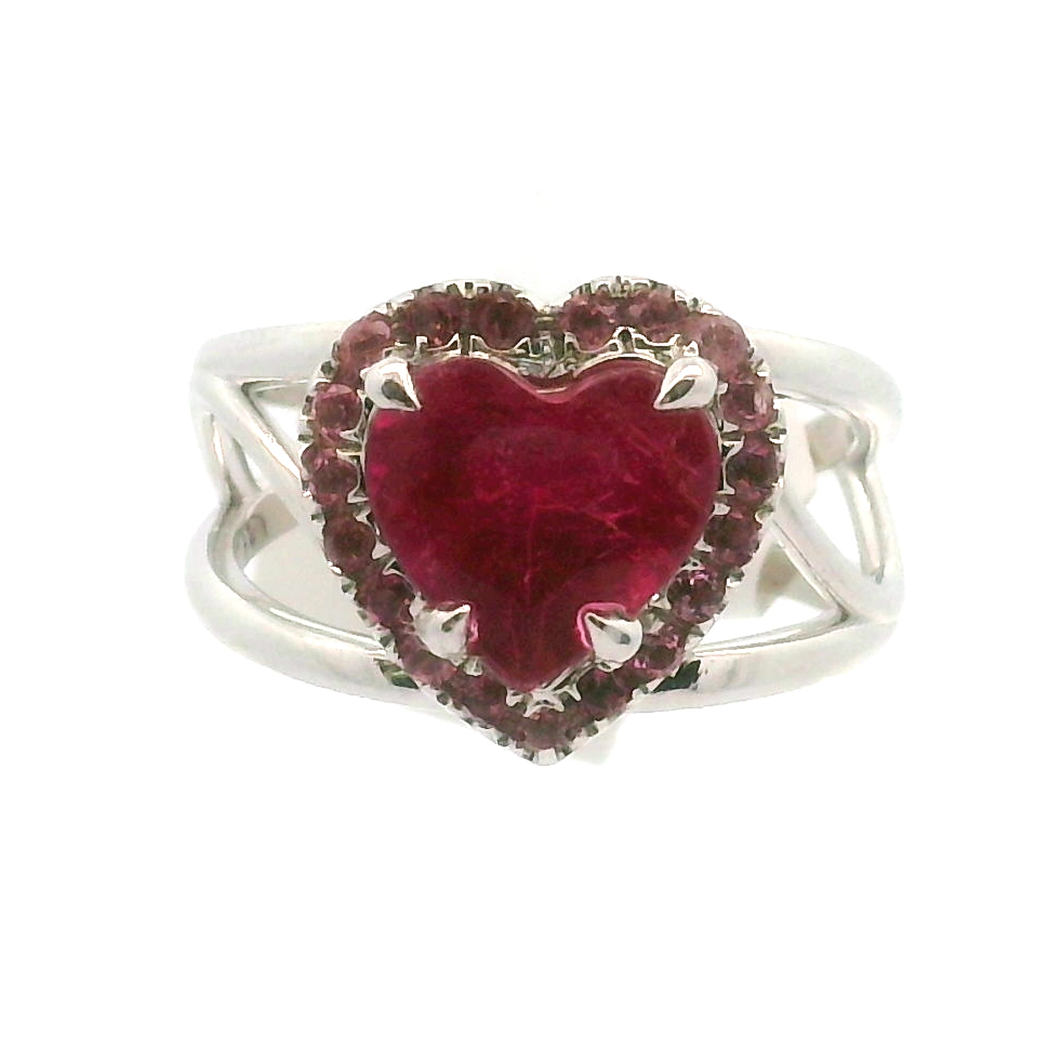 Pink Tourmaline Heart Pavé Ring .925 Silver for Passion for Life and Emotional Healing