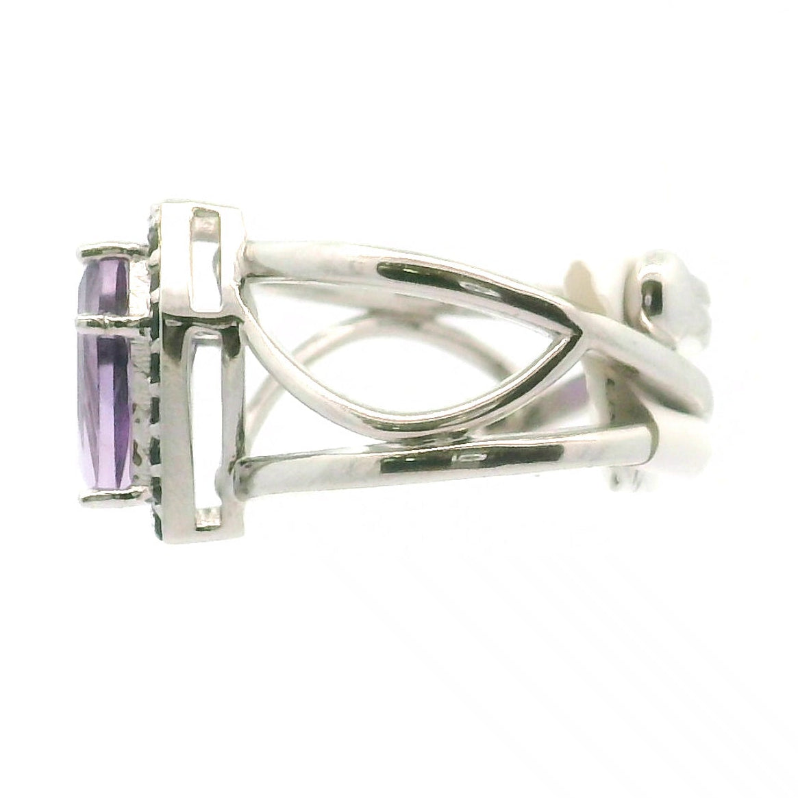 Amethyst with Black Spinel Pavé Coffin Cuff Ring .925 Silver for Intuition, Clarity and Spiritual Protection