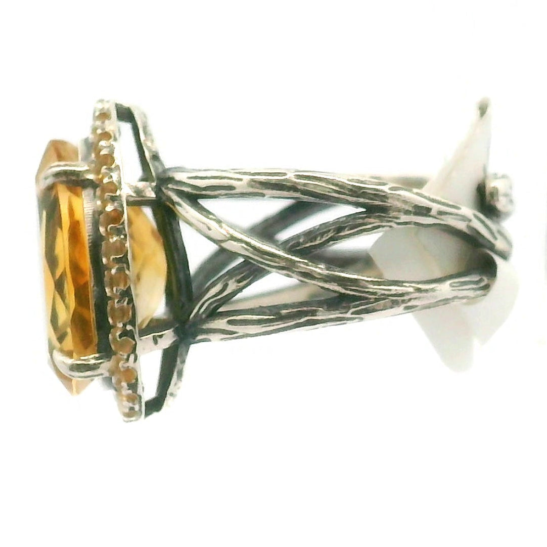 Citrine Pavé Bad Witch Cuff Ring .925 Silver for Vitality and Manifesting Abundance