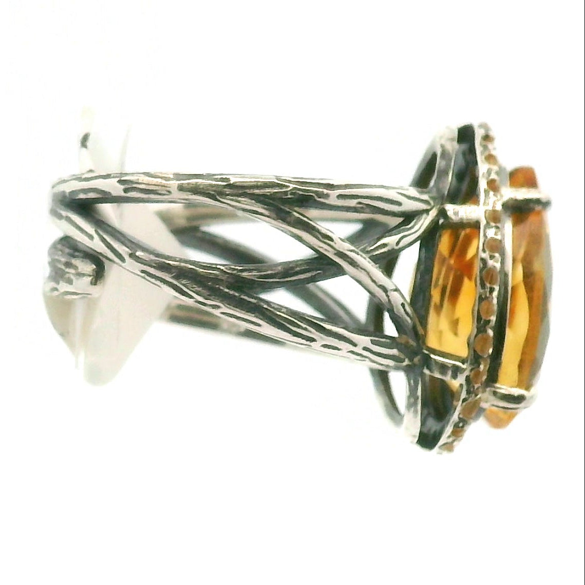 Citrine Pavé Bad Witch Cuff Ring .925 Silver for Vitality and Manifesting Abundance
