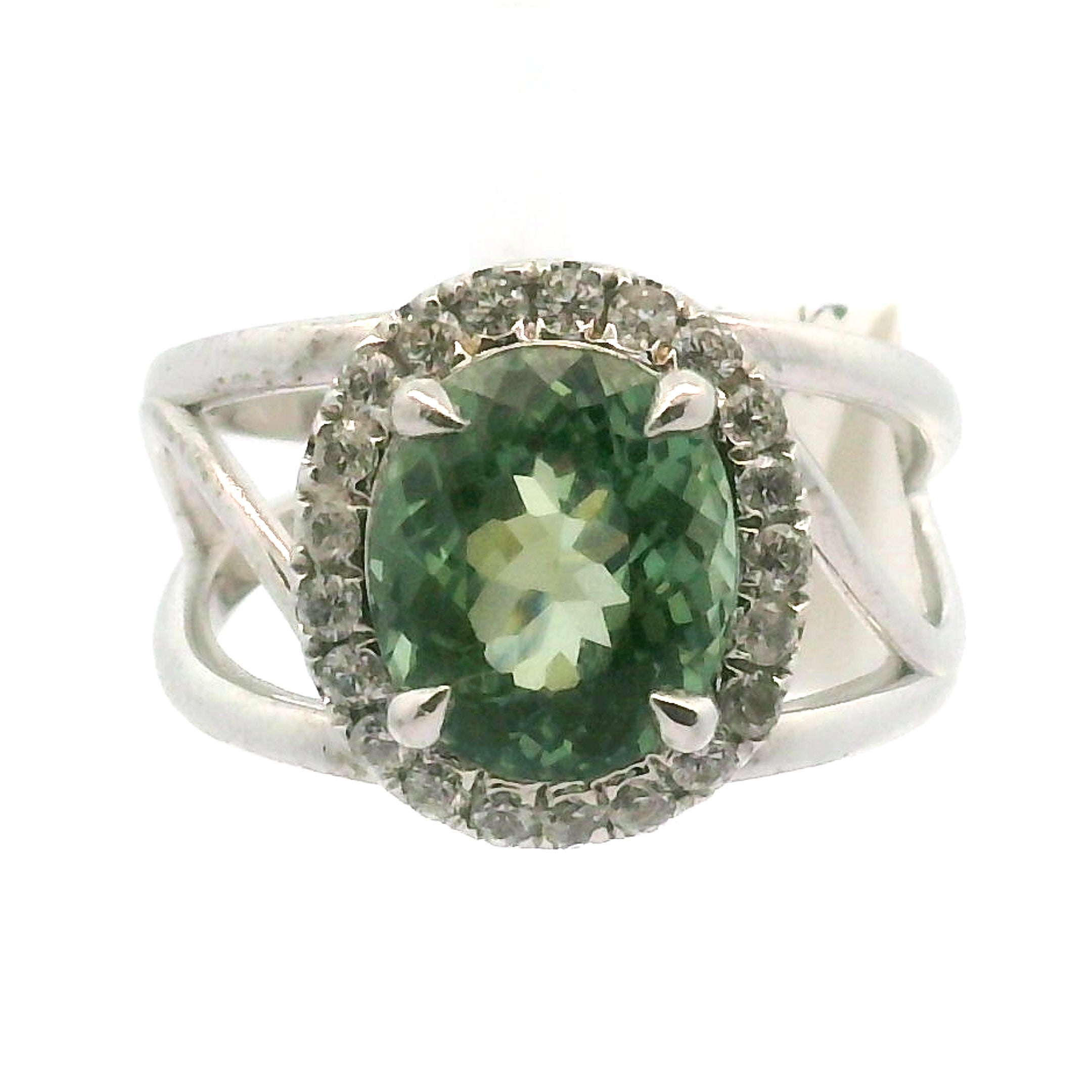 Green Apatite with Clear Zircon Pavé Cuff Ring .925 Silver for Self-Love, Compassion and Openness