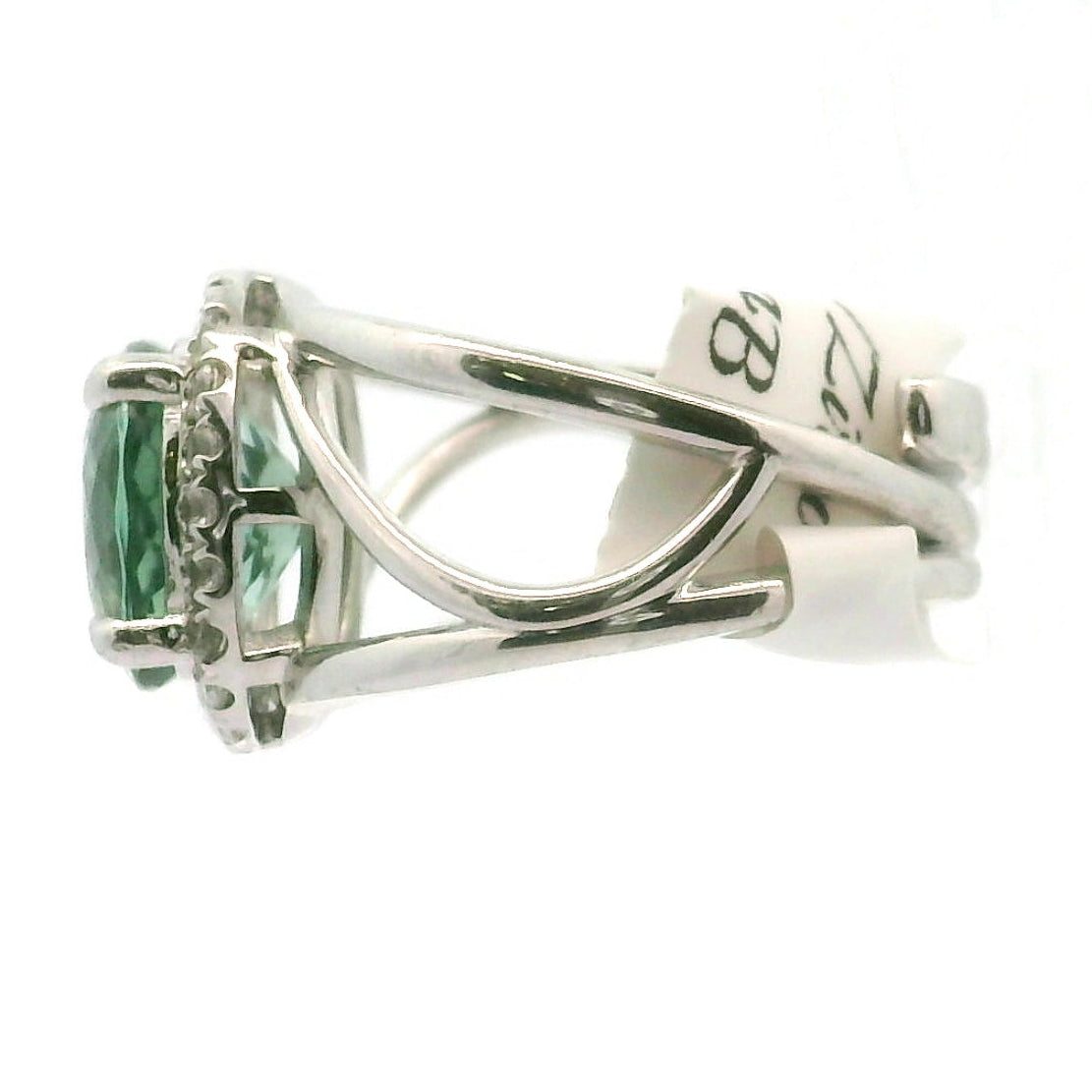 Green Apatite with Clear Zircon Pavé Cuff Ring .925 Silver for Self-Love, Compassion and Openness