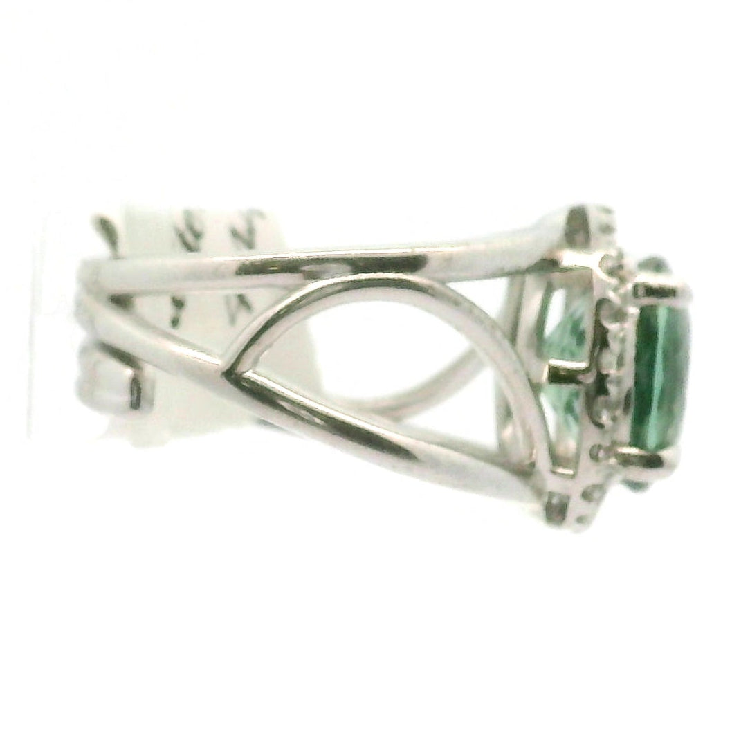 Green Apatite with Clear Zircon Pavé Cuff Ring .925 Silver for Self-Love, Compassion and Openness