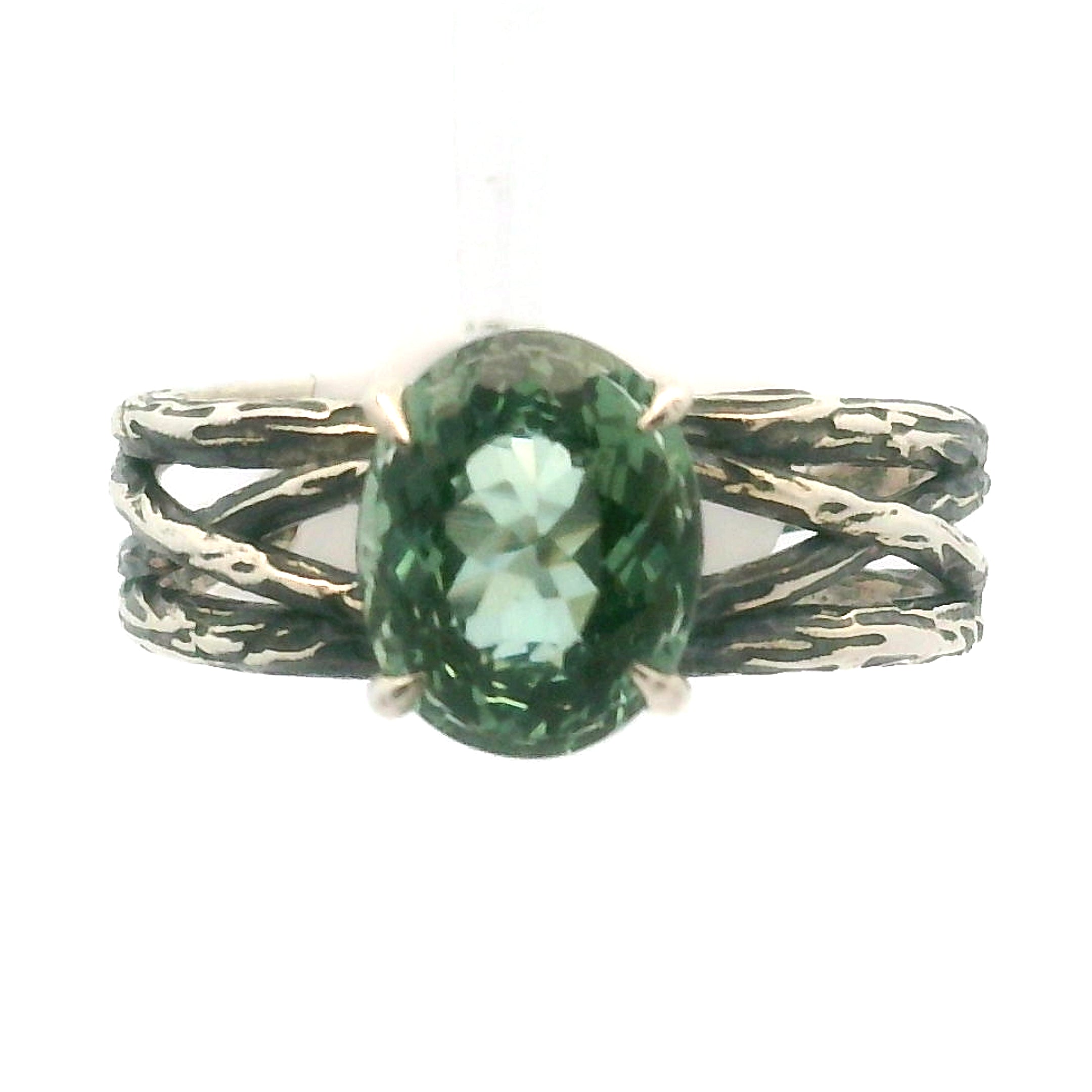 Green Apatite Bad Witch Cuff Ring .925 Silver for Self-Love, Compassion and Openness