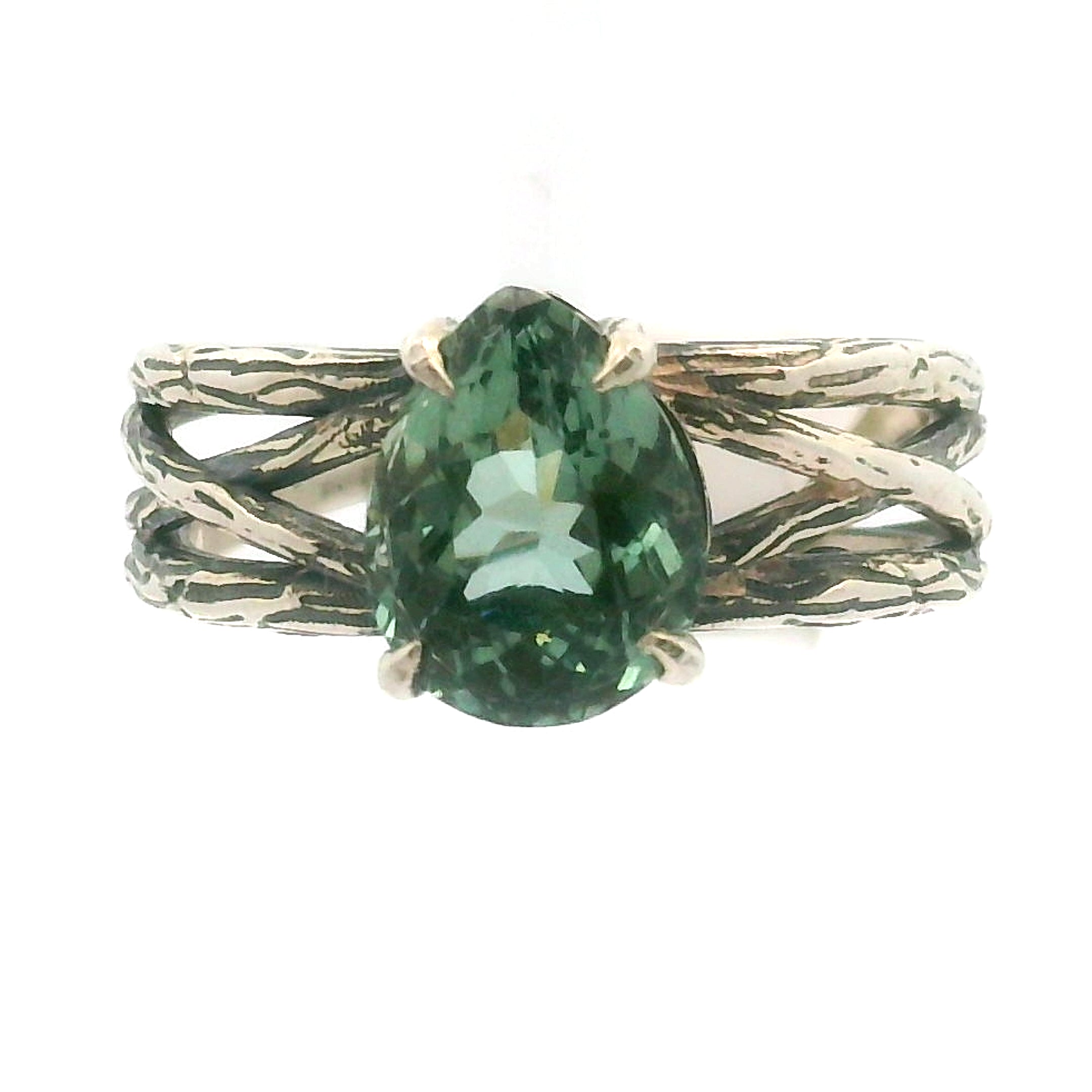 Green Apatite Bad Witch Cuff Ring .925 Silver for Self-Love, Compassion and Openness