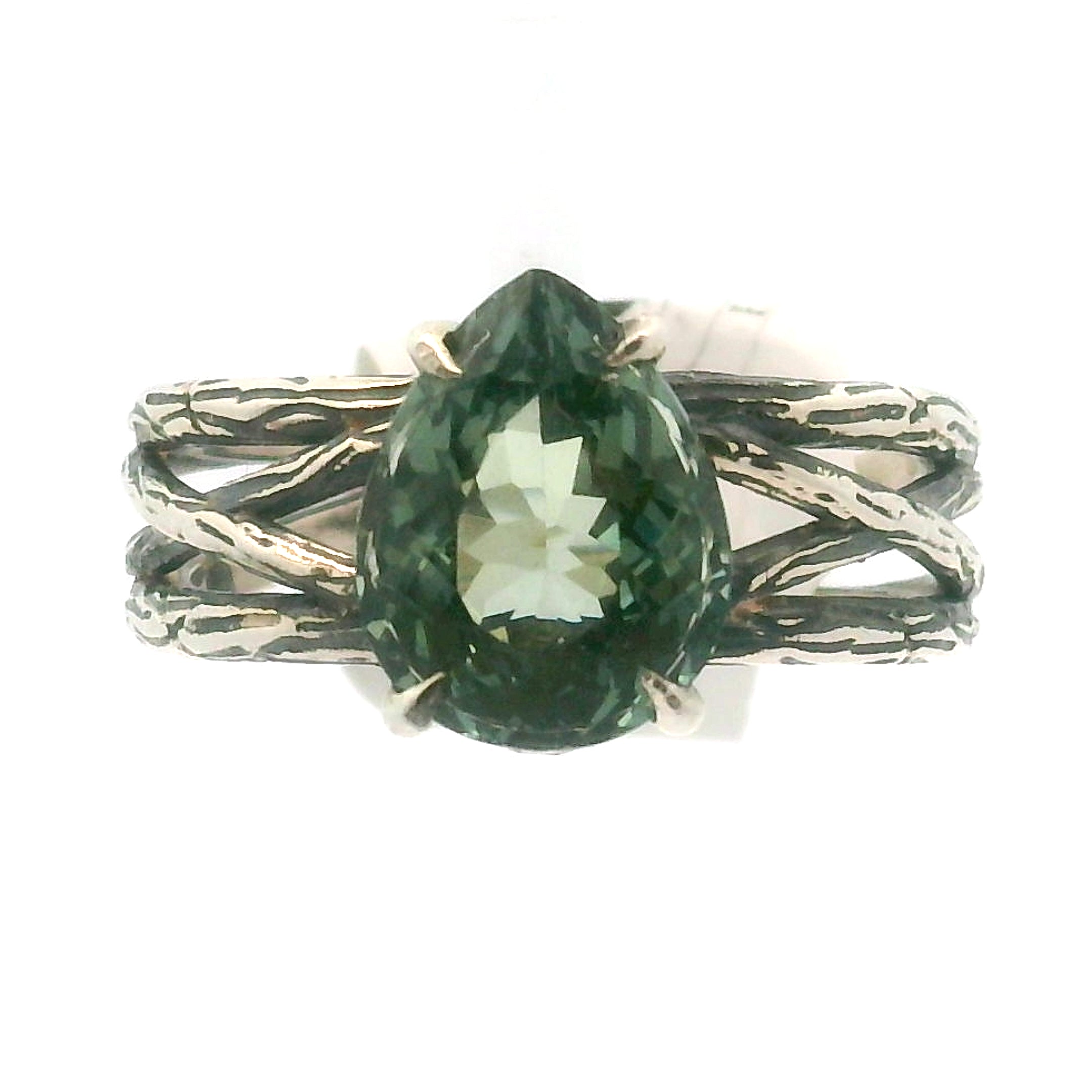 Green Apatite Bad Witch Cuff Ring .925 Silver for Self-Love, Compassion and Openness
