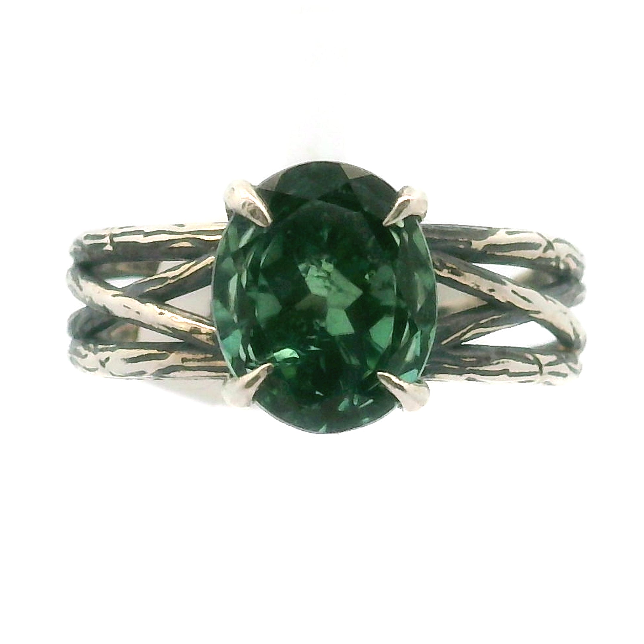 Green Apatite Bad Witch Cuff Ring .925 Silver for Self-Love, Compassion and Openness
