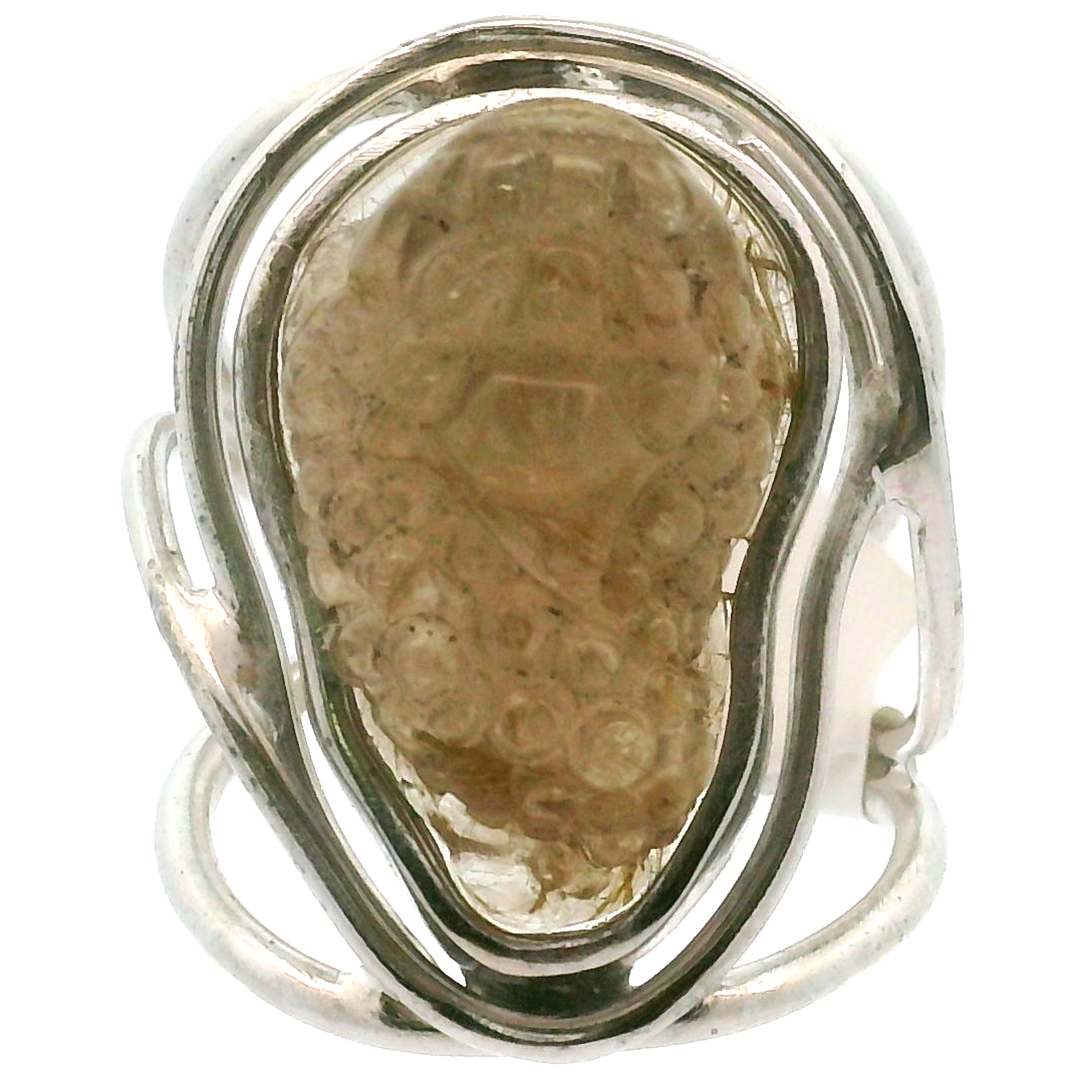 Gold Rutile Money Toad Cuff Ring .925 Silver for Insight, Meditation & Shamanic Journey