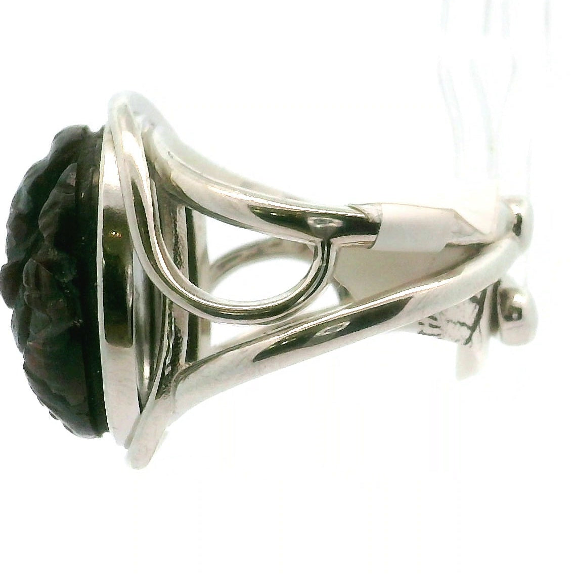 Garnet Ganesha Cuff Ring .925 Silver for Health and Strength