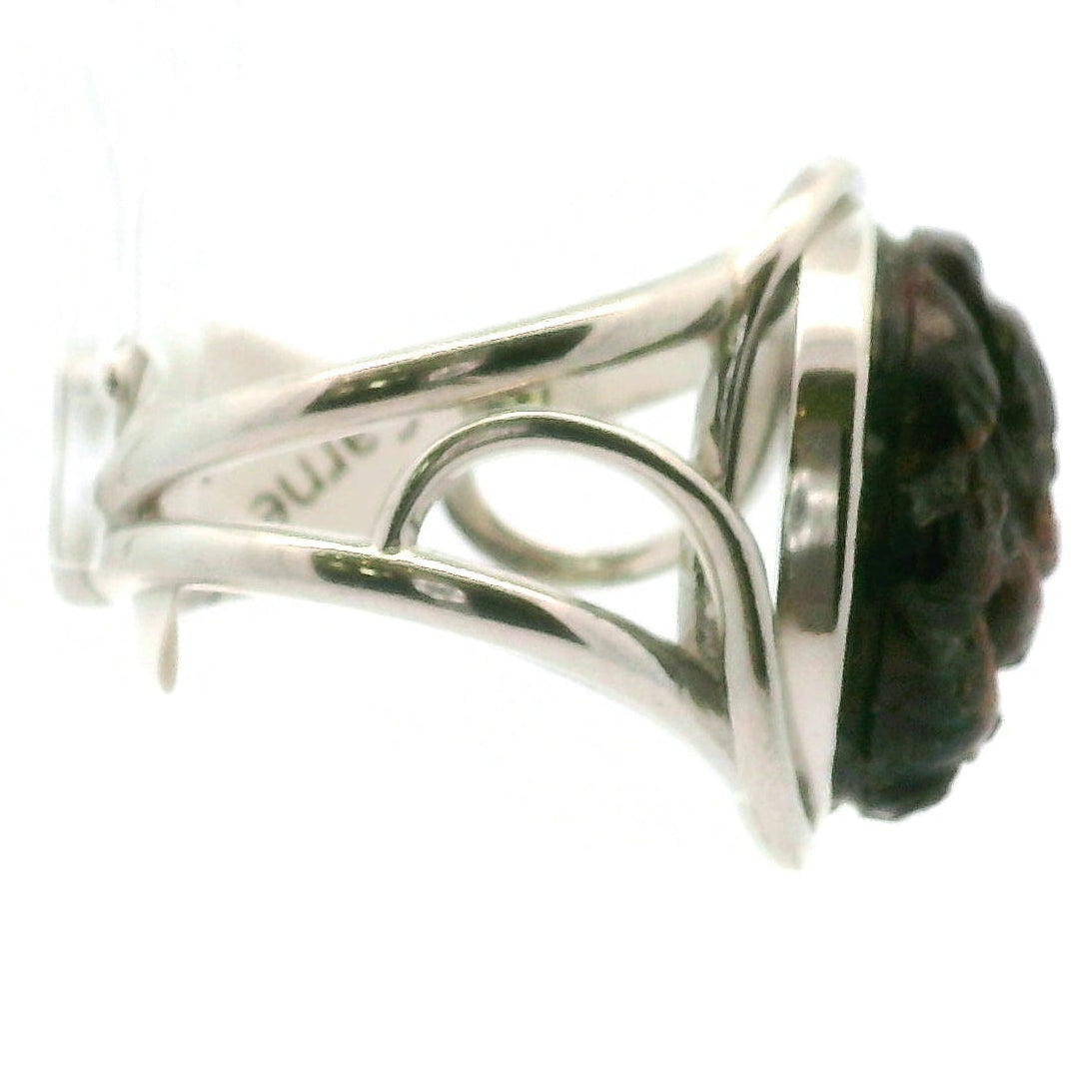 Garnet Ganesha Cuff Ring .925 Silver for Health and Strength