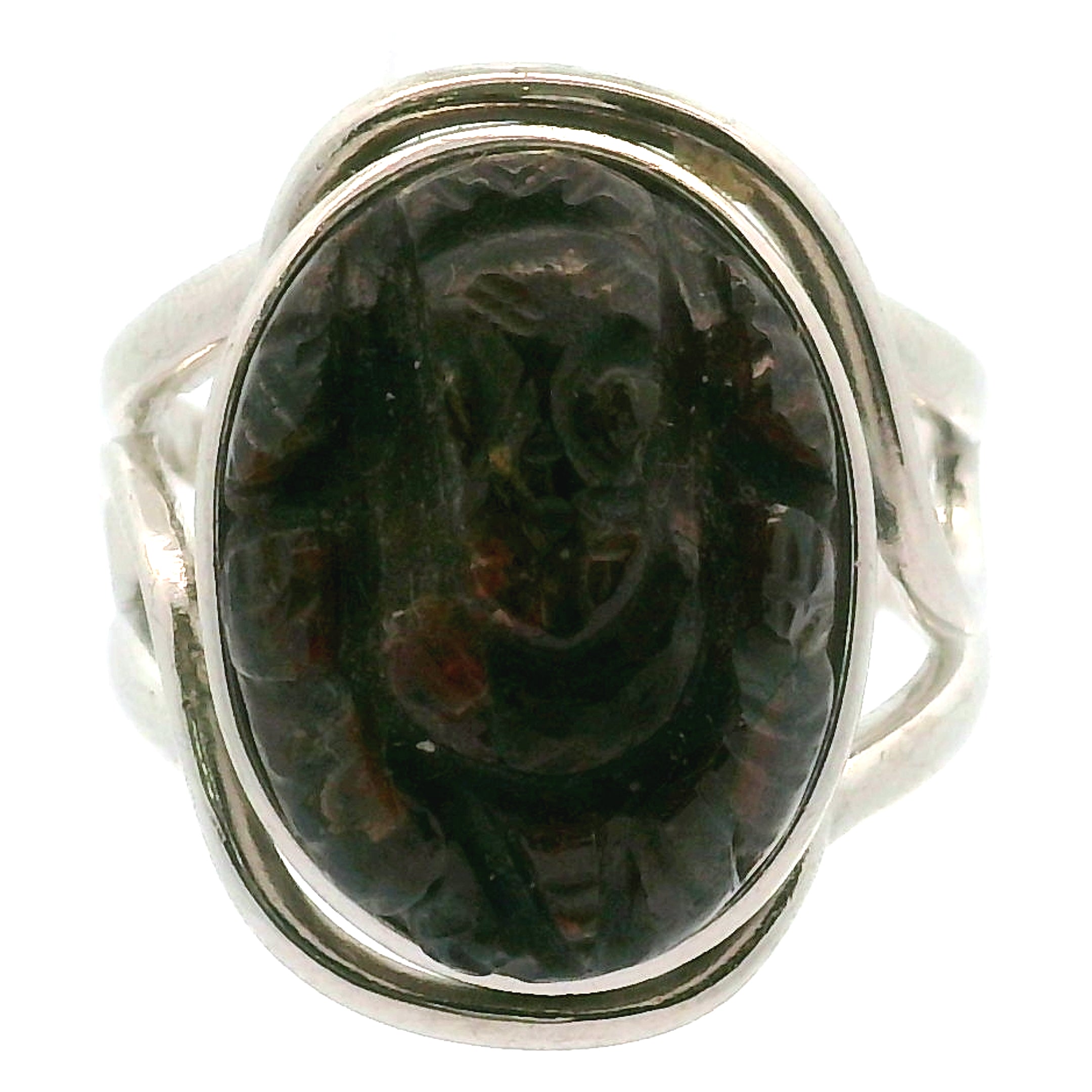 Garnet Ganesha Cuff Ring .925 Silver for Health and Strength