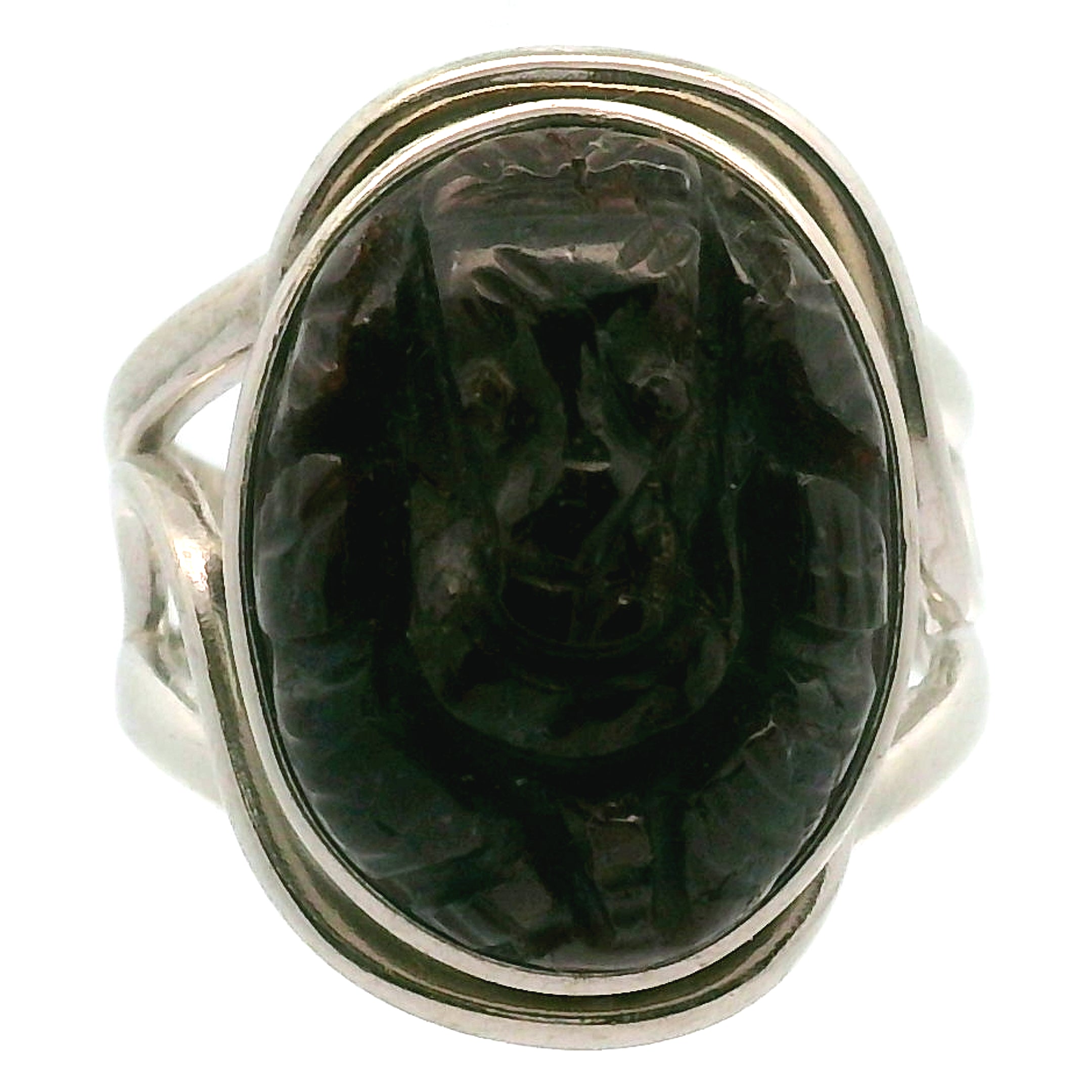 Garnet Ganesha Cuff Ring .925 Silver for Health and Strength