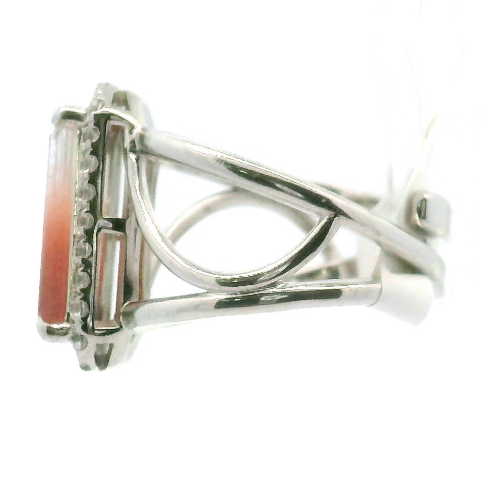 Amphibole Quartz with Zircon Pavé Cuff Ring .925 Sterling Silver for Connection with Angels and Protection