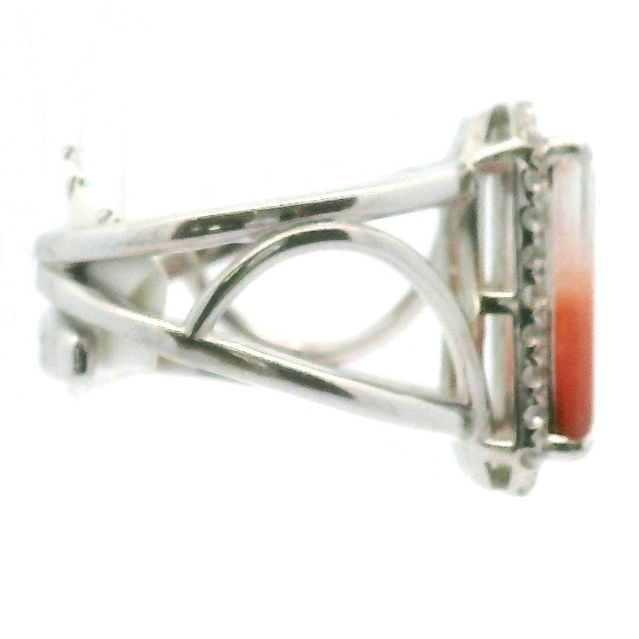 Amphibole Quartz with Zircon Pavé Cuff Ring .925 Sterling Silver for Connection with Angels and Protection