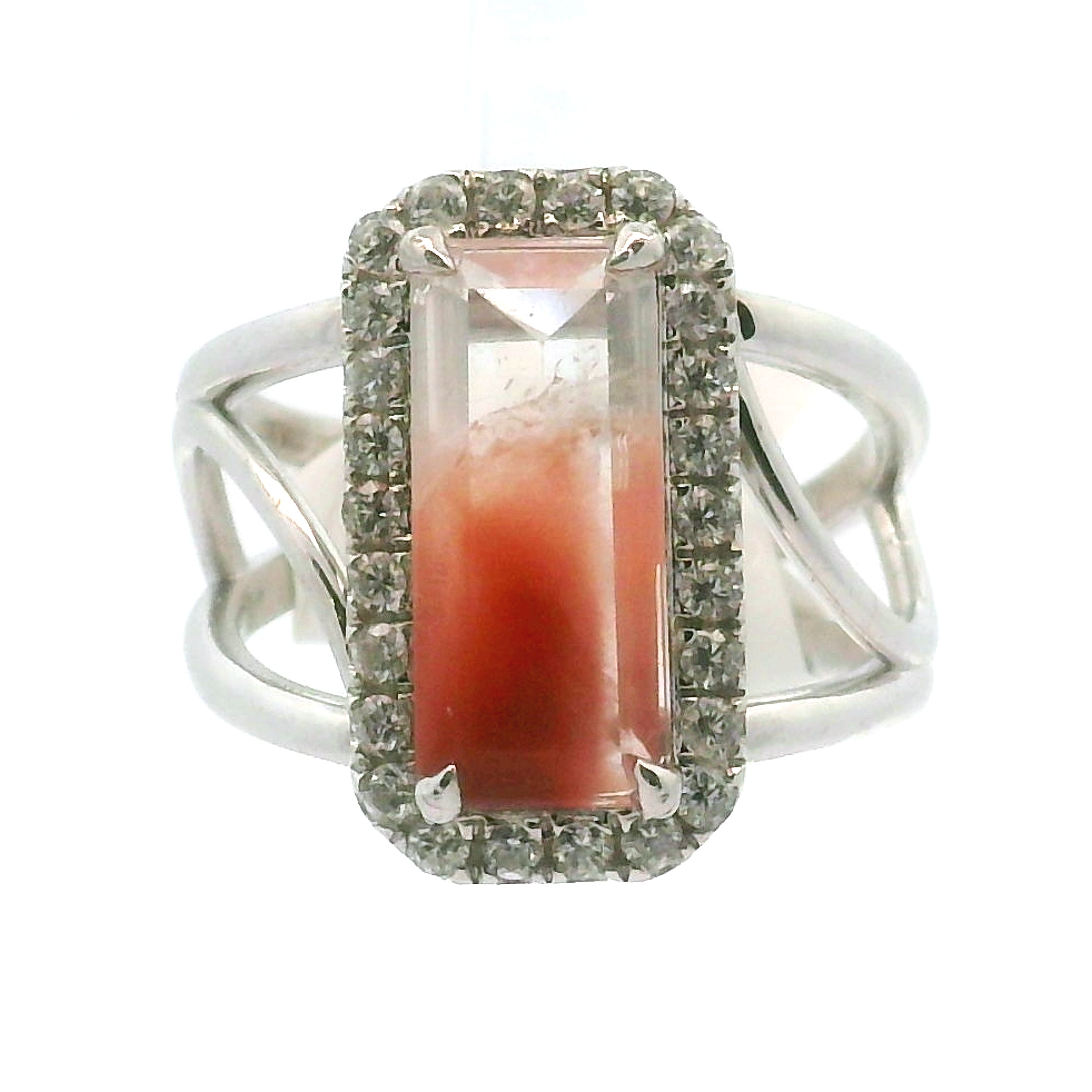 Amphibole Quartz with Zircon Pavé Cuff Ring .925 Sterling Silver for Connection with Angels and Protection