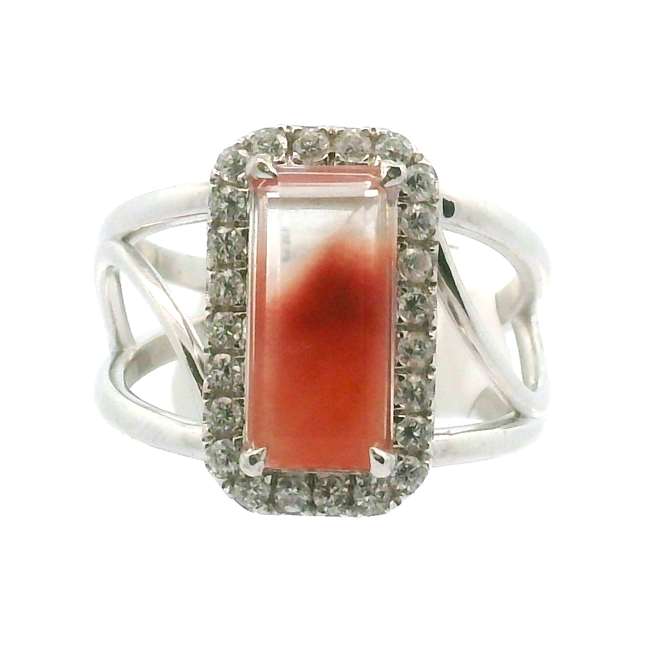 Amphibole Quartz with Zircon Pavé Cuff Ring .925 Sterling Silver for Connection with Angels and Protection