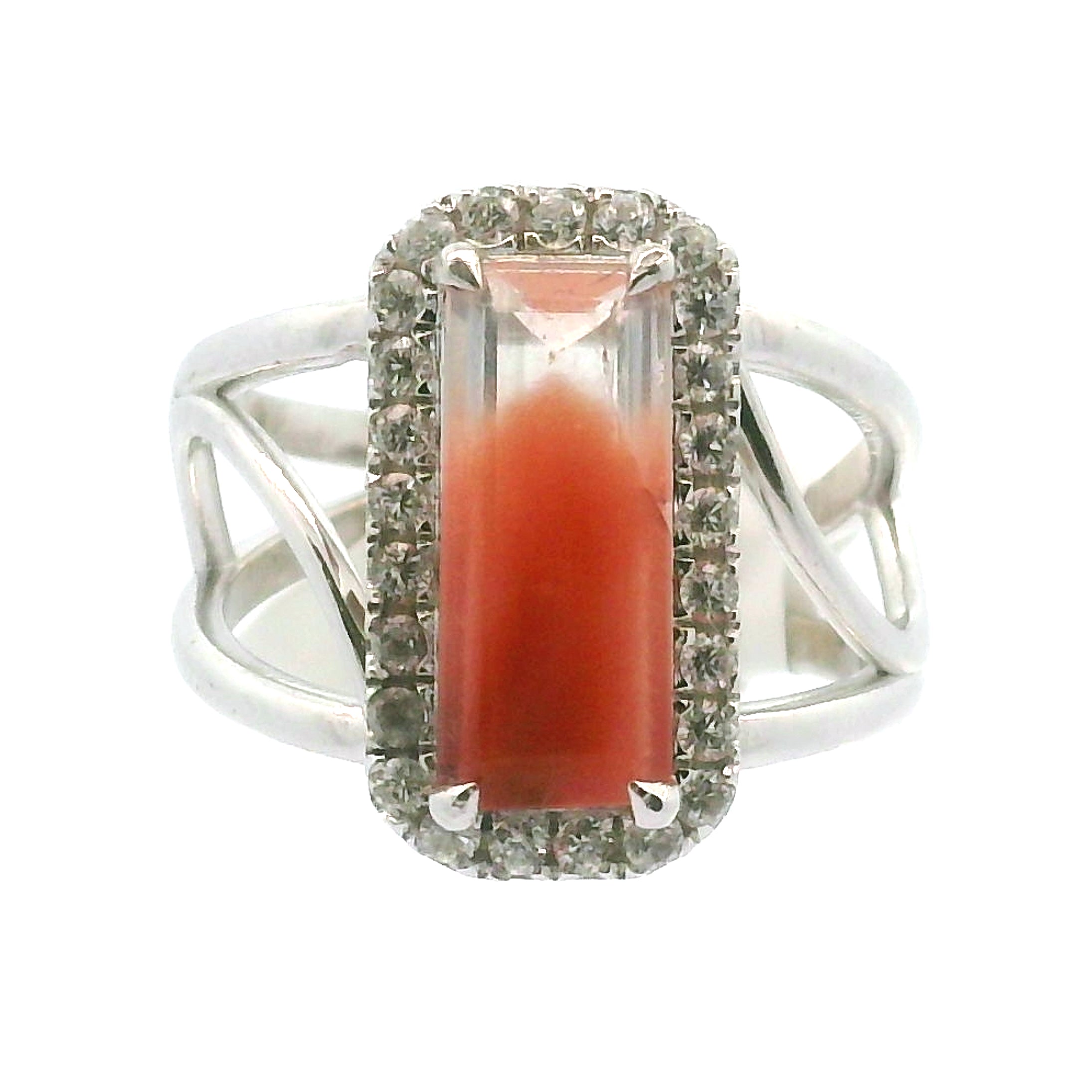 Amphibole Quartz with Zircon Pavé Cuff Ring .925 Sterling Silver for Connection with Angels and Protection
